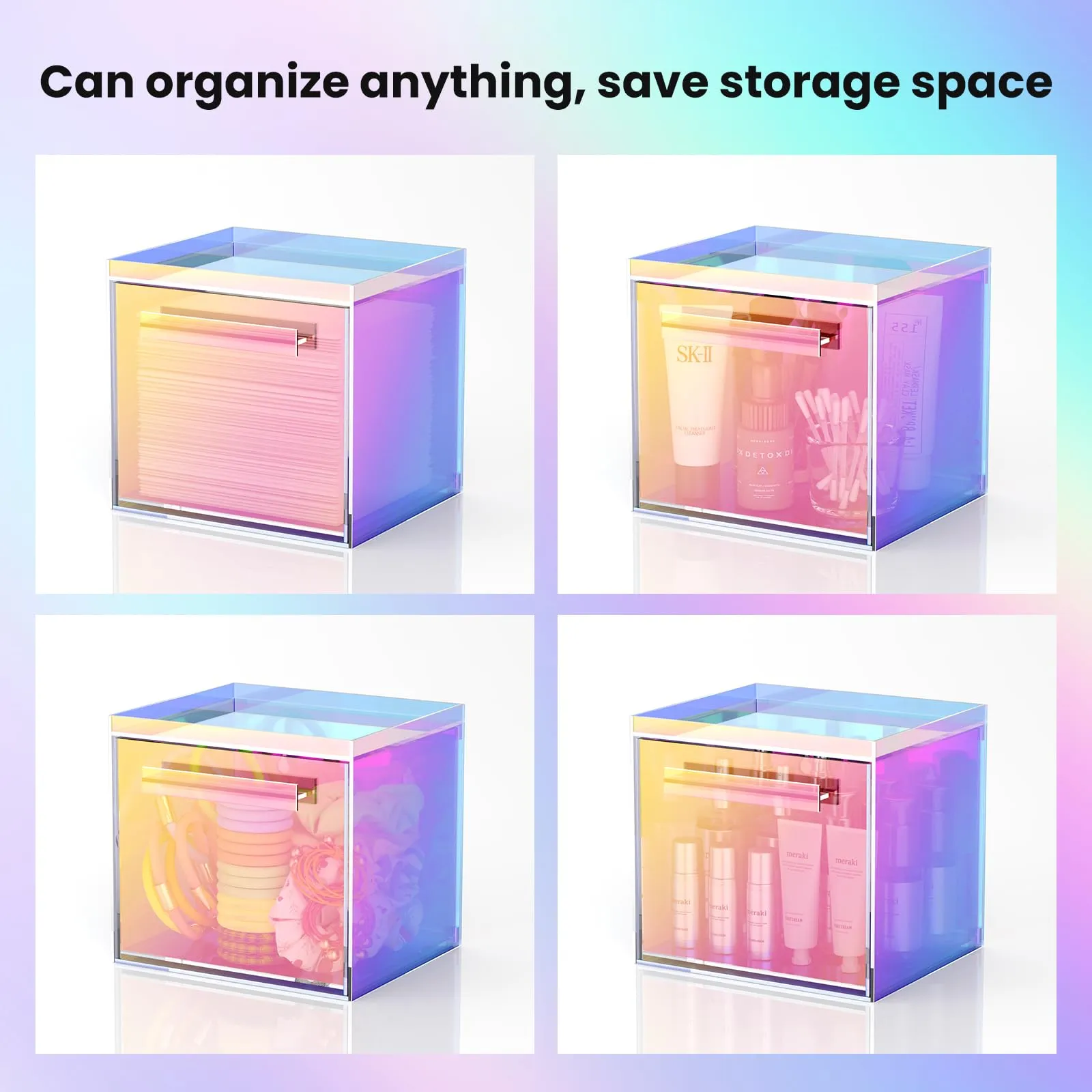 TAINESS Rainbow Disposable Facial Towel Storage Box Acrylic Towel Container Compatible with Clean Skin Club Clean Towel XL Wall-Mounted Face Towel Organizer with Drawer(Excluding Facial Towels)