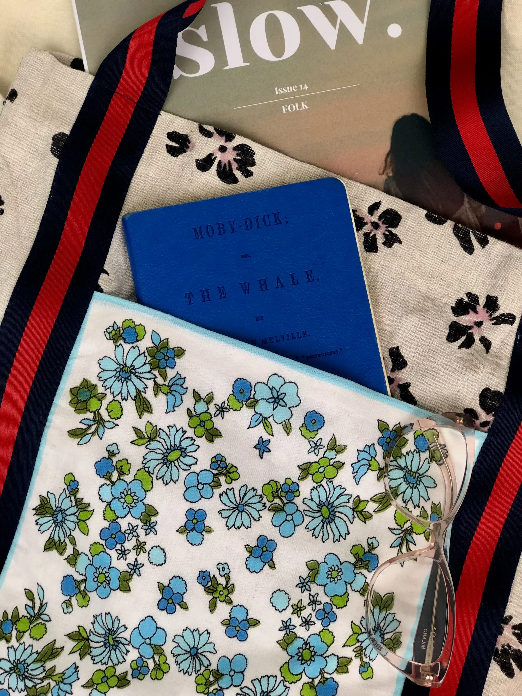 Take me! Tote Bag - Vintage Handkerchief - Flowers