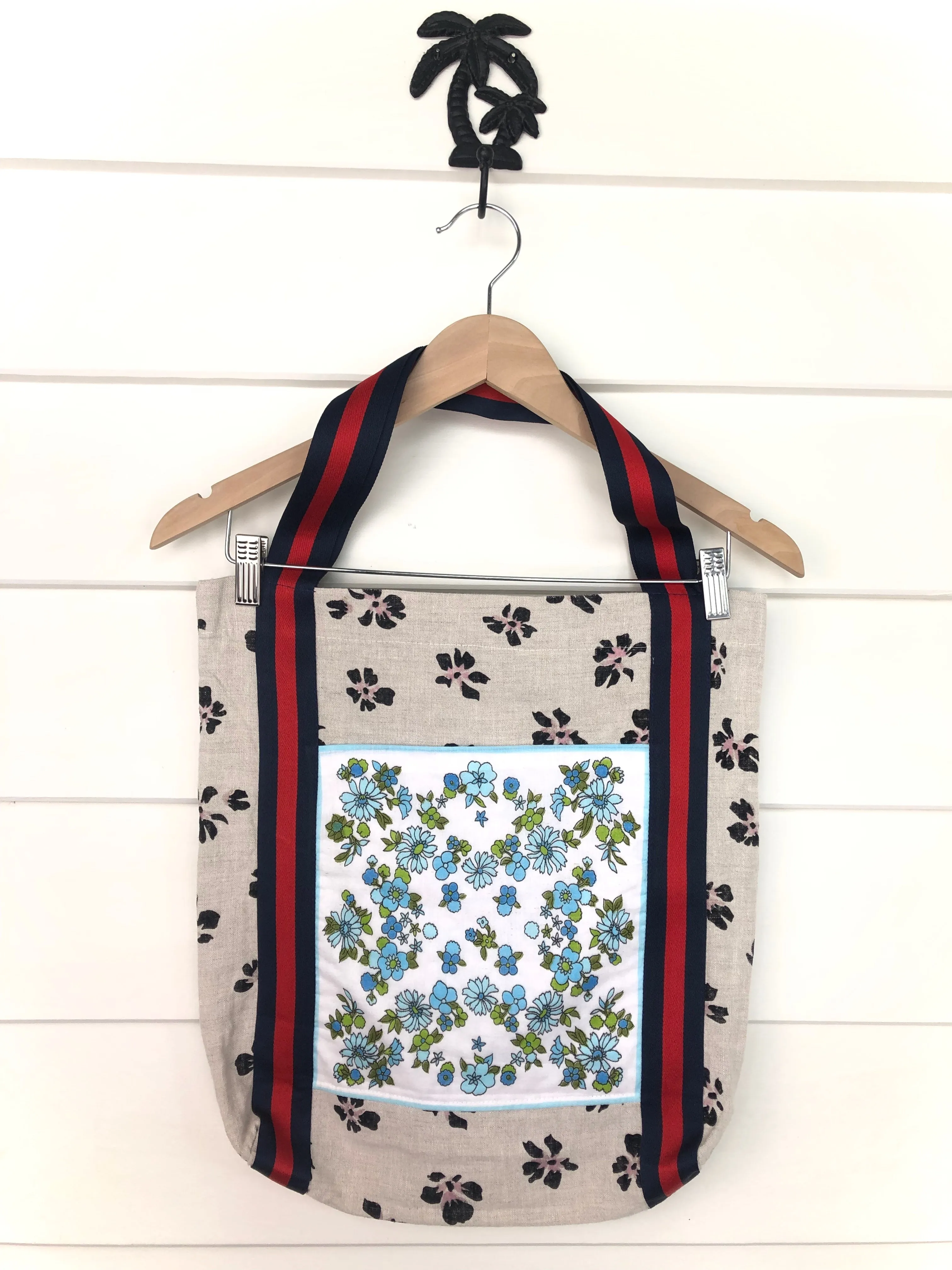 Take me! Tote Bag - Vintage Handkerchief - Flowers