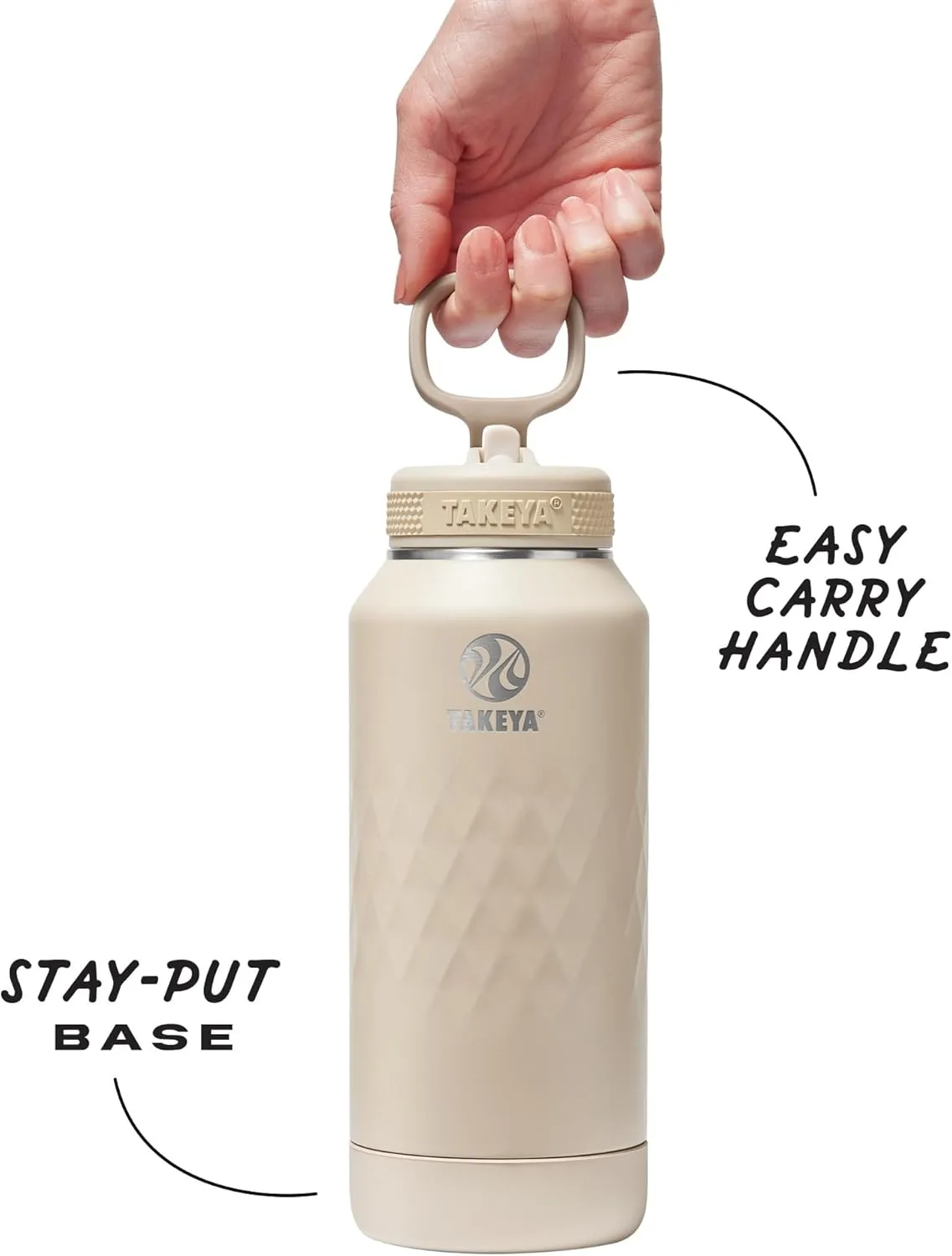 Takeya Sport 32 oz Triple-Insulated Stainless Steel Water Bottle, Straw Lid – Leakproof, Sweatproof, BPA-Free, Keeps Drinks Cold 36 Hrs, Hot 14 Hrs – Almond