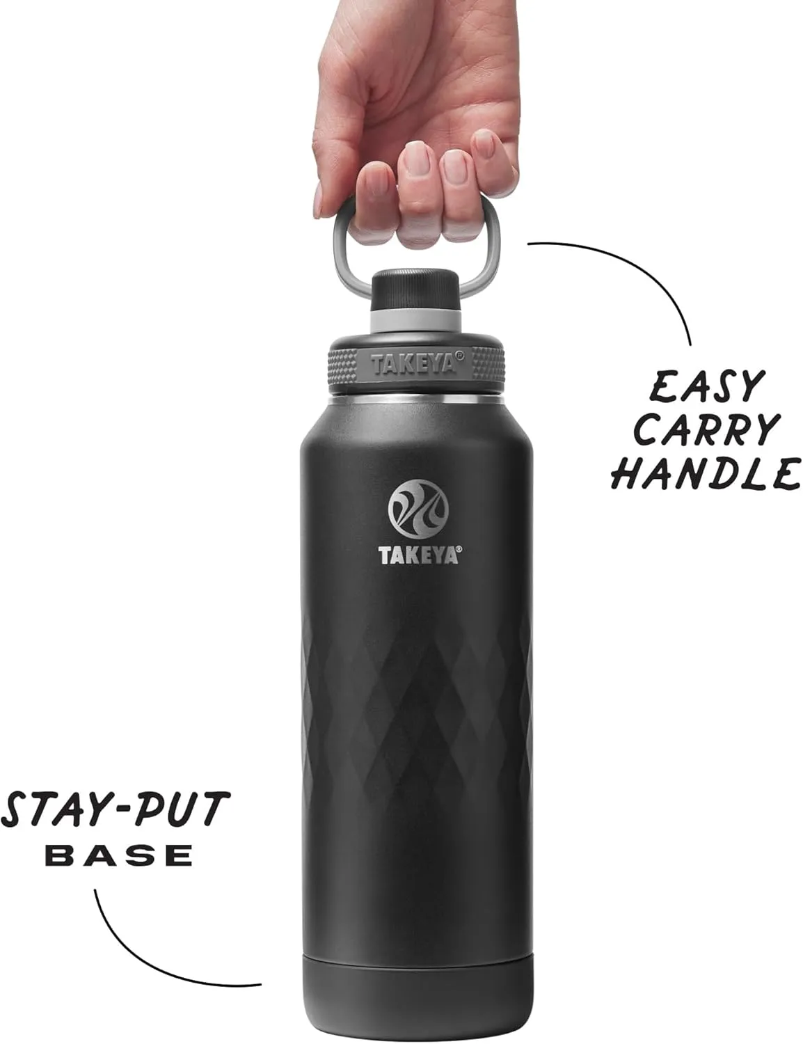 Takeya Sport 40 oz Triple-Insulated Stainless Steel Water Bottle, Spout Lid – Leakproof, Sweatproof, BPA-Free, Keeps Drinks Cold 36 Hrs, Hot 14 Hrs – Obsidian