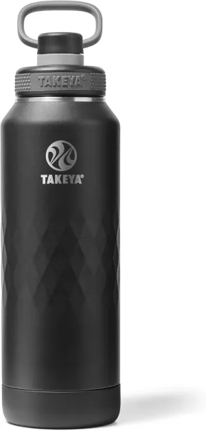 Takeya Sport 40 oz Triple-Insulated Stainless Steel Water Bottle, Spout Lid – Leakproof, Sweatproof, BPA-Free, Keeps Drinks Cold 36 Hrs, Hot 14 Hrs – Obsidian