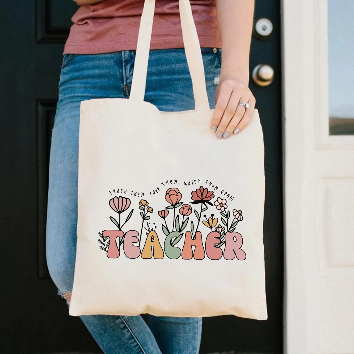 Teacher Appreciation Gifts School Canvas Tote Bags Aesthetic Travel Beach Bag Summer Reusable Grocery Shopping Bag