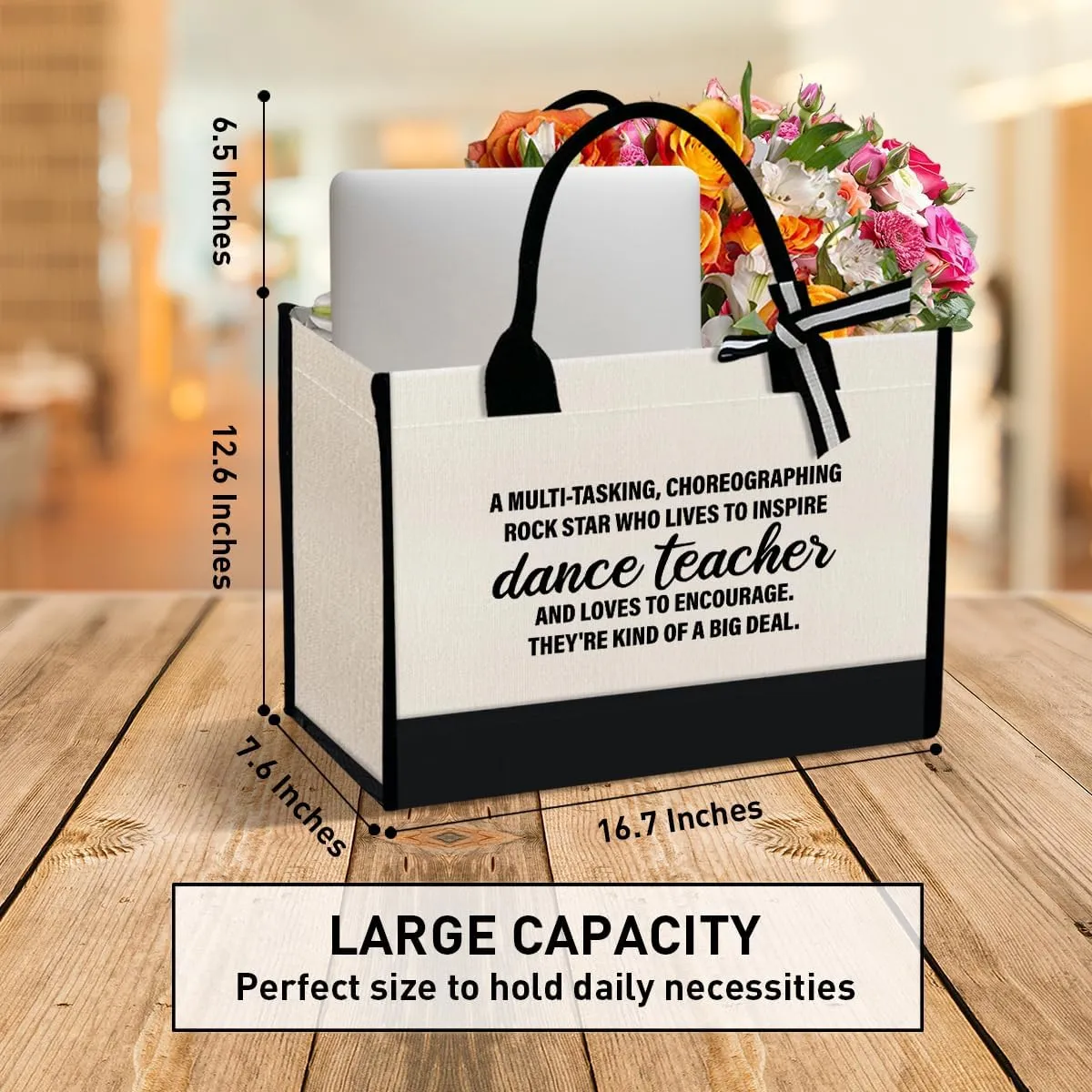 Teacher Gift Canvas Tote Bag, Kindergarten Preschool Daycare Teacher Birthday Teacher's Day Christmas Gift Work Bag