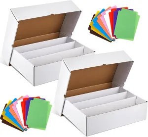 Tenceur 2 Pcs Card Storage Box with 50 Pcs Dividers Trading Box Trading Cases, Holds 3200 Standard Sized Trading Cards for Storing Protecting and Organizing Soccer Baseball Game