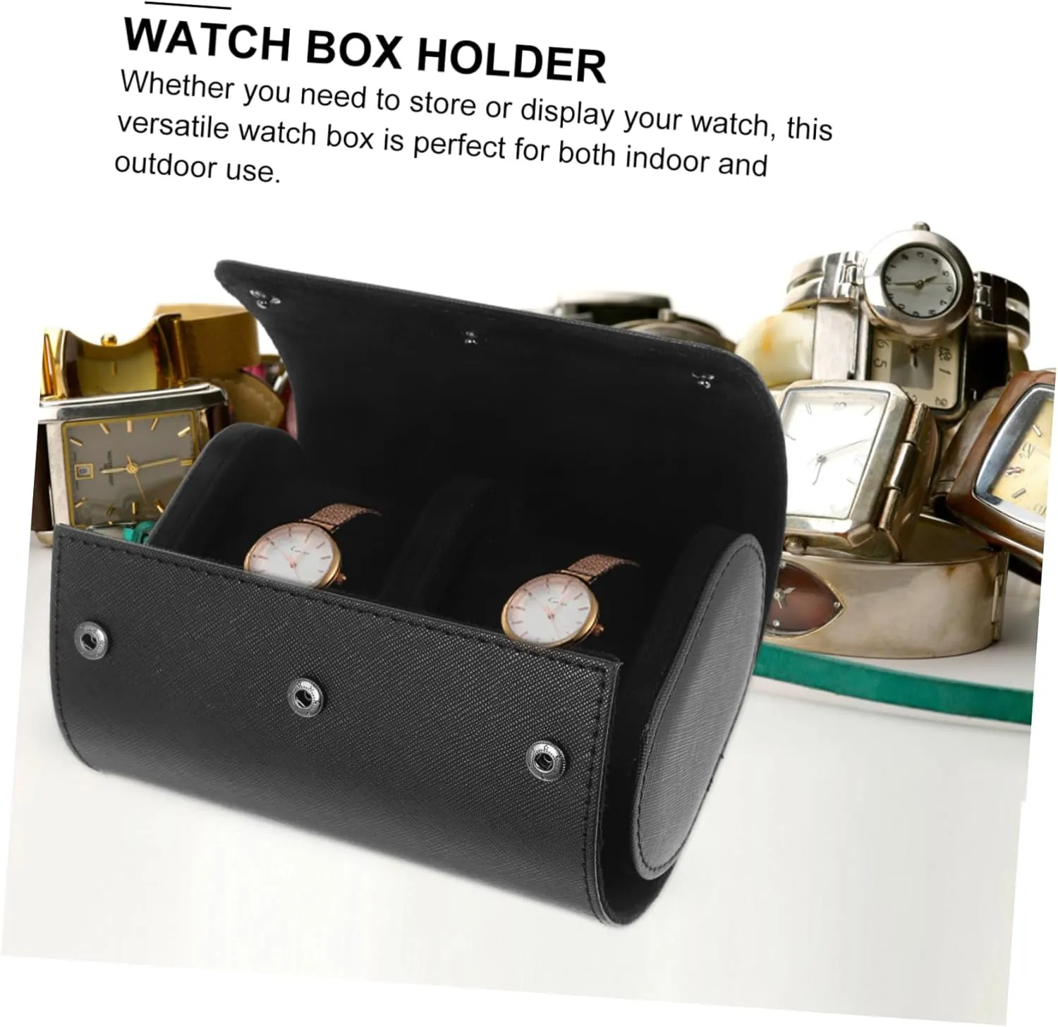 TENDYCOCO Watch Storage Box Watch Display Automatic Watches Hombre Round Watch Case Double Transparent Storage Bins Cable Stand for Portable Sunglasses Display Case Boxes Organizer Black Pu