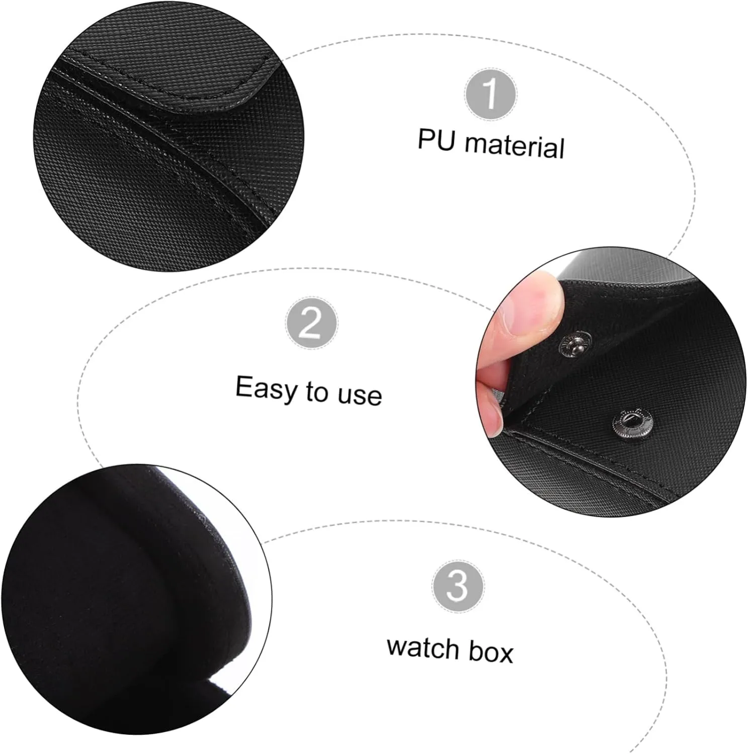 TENDYCOCO Watch Storage Box Watch Display Automatic Watches Hombre Round Watch Case Double Transparent Storage Bins Cable Stand for Portable Sunglasses Display Case Boxes Organizer Black Pu