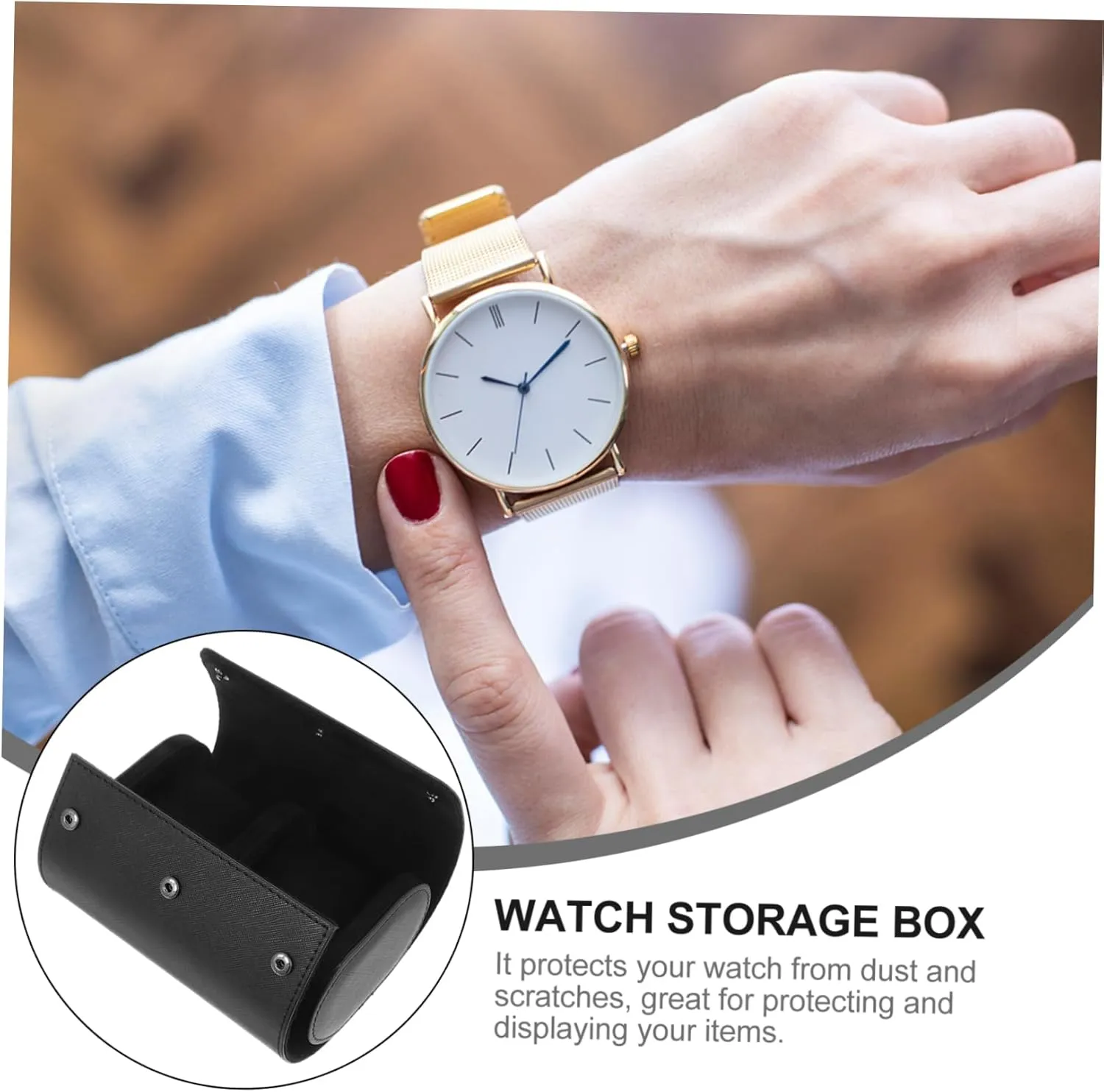 TENDYCOCO Watch Storage Box Watch Display Automatic Watches Hombre Round Watch Case Double Transparent Storage Bins Cable Stand for Portable Sunglasses Display Case Boxes Organizer Black Pu