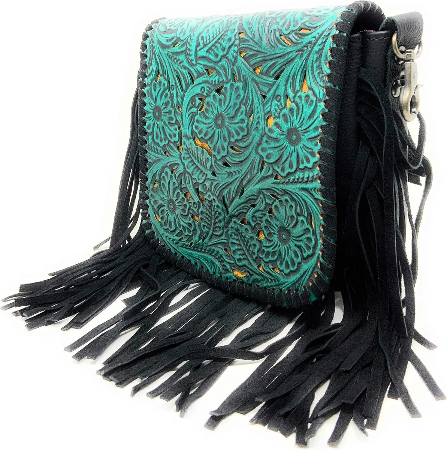 Texas West Western Genuine Leather Cowgirl Crossbody Messenger Fringe Laser Cut Purse Bag in 5 colors