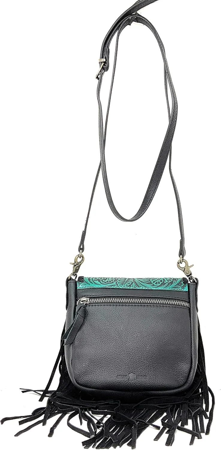 Texas West Western Genuine Leather Cowgirl Crossbody Messenger Fringe Laser Cut Purse Bag in 5 colors
