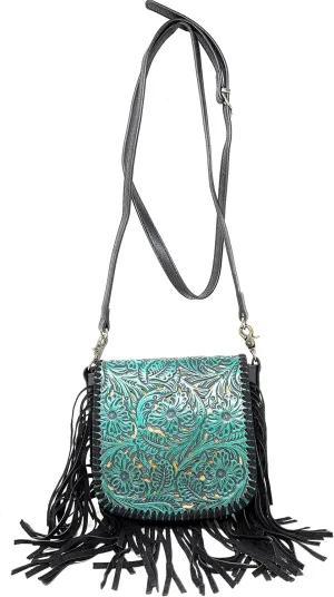Texas West Western Genuine Leather Cowgirl Crossbody Messenger Fringe Laser Cut Purse Bag in 5 colors