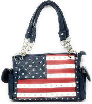 Texas West Western Tooled Leather American Flag Rhinestone Concealed Crossbody Messenger Bag