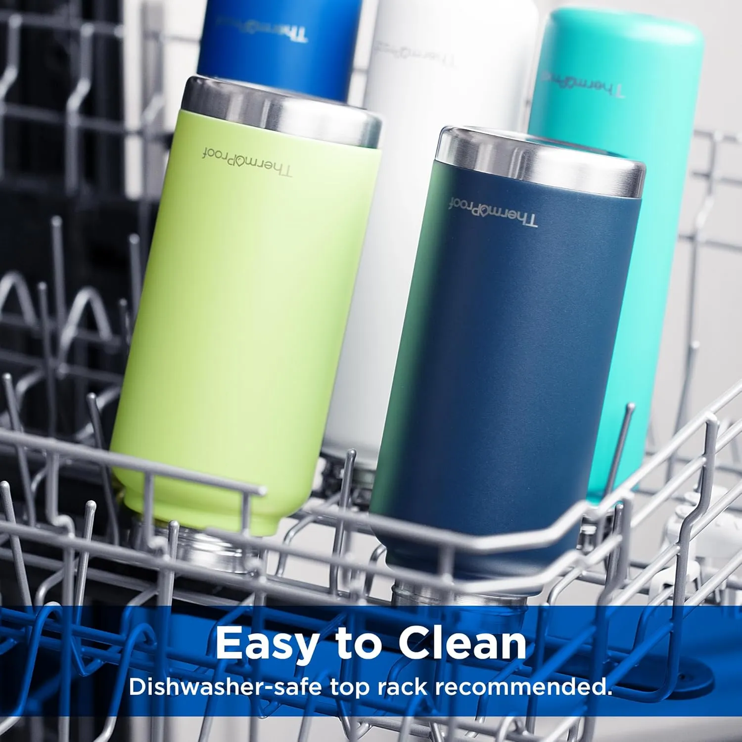 ThermoProof Double-Walled Vacuum Insulated Stainless Steel Water Bottle - Wide Mouth Canteen, Spout & Straw Lids, Dishwasher Safe, Reusable, Leakproof, Hot & Cold for Men, Women & Kids - 32oz, Navy