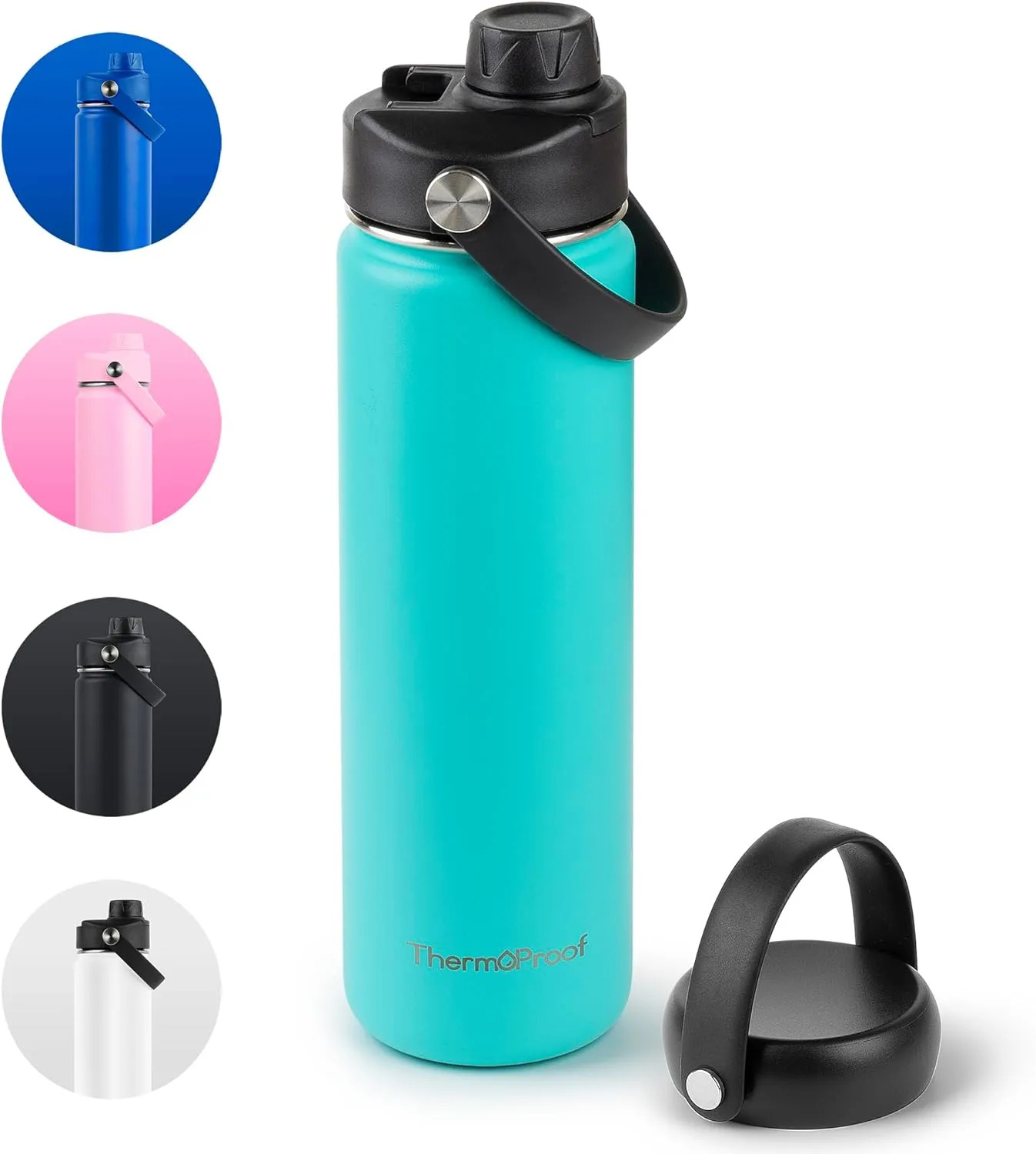 ThermoProof Double-Walled Vacuum Insulated Stainless Steel Water Bottle - Wide Mouth with Chug & Spout Lids, Dishwasher Safe, Reusable, Leakproof, Hot & Cold for Men, Women & Kids - 22oz, Mint
