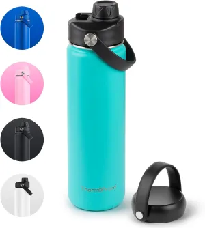 ThermoProof Double-Walled Vacuum Insulated Stainless Steel Water Bottle - Wide Mouth with Chug & Spout Lids, Dishwasher Safe, Reusable, Leakproof, Hot & Cold for Men, Women & Kids - 22oz, Mint