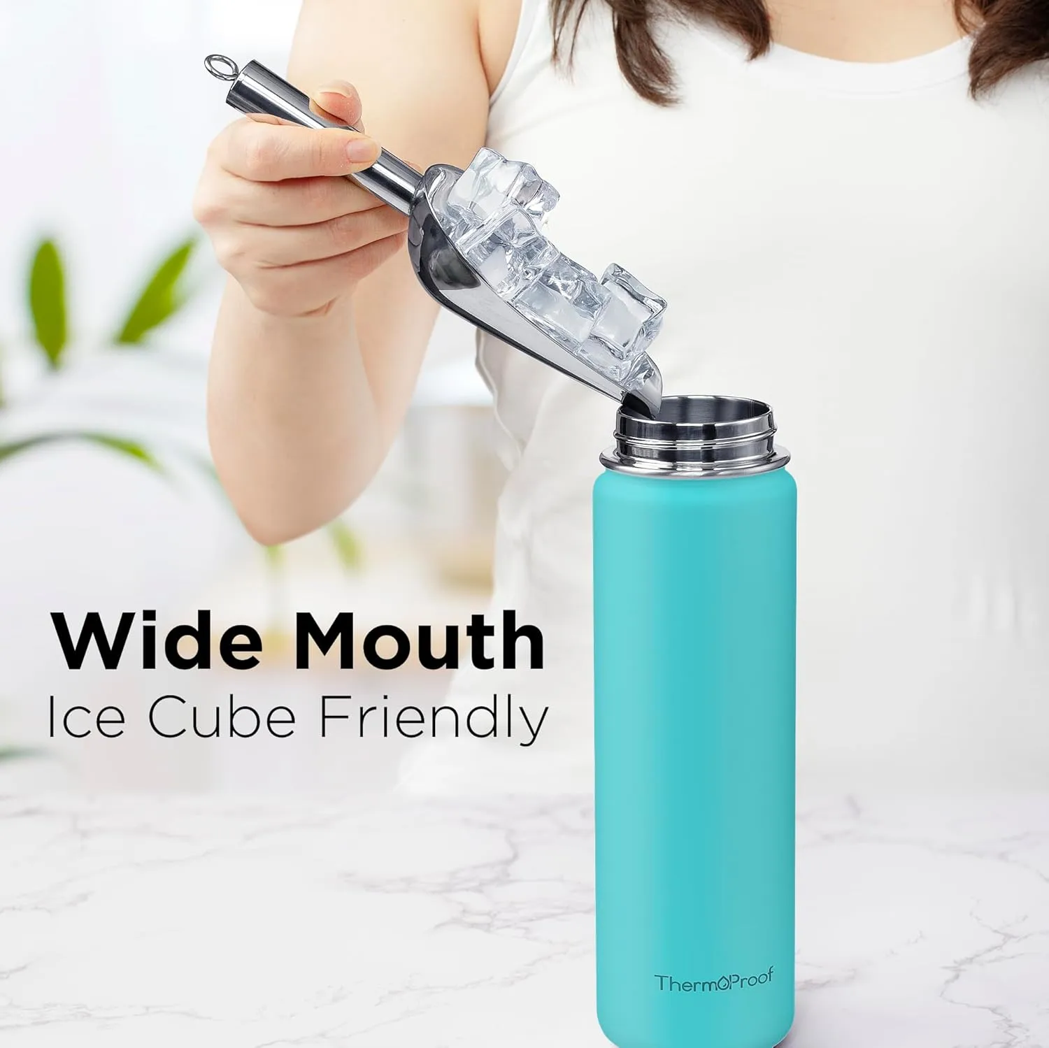 ThermoProof Double-Walled Vacuum Insulated Stainless Steel Water Bottle - Wide Mouth with Chug & Spout Lids, Dishwasher Safe, Reusable, Leakproof, Hot & Cold for Men, Women & Kids - 22oz, Mint