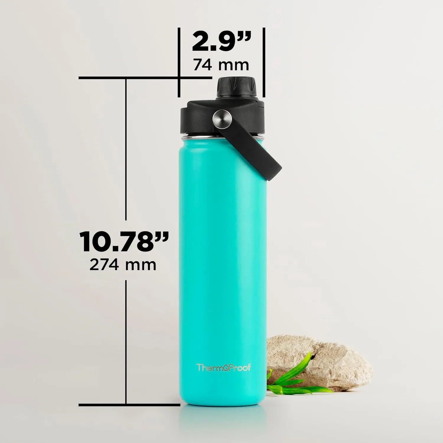 ThermoProof Double-Walled Vacuum Insulated Stainless Steel Water Bottle - Wide Mouth with Chug & Spout Lids, Dishwasher Safe, Reusable, Leakproof, Hot & Cold for Men, Women & Kids - 22oz, Mint