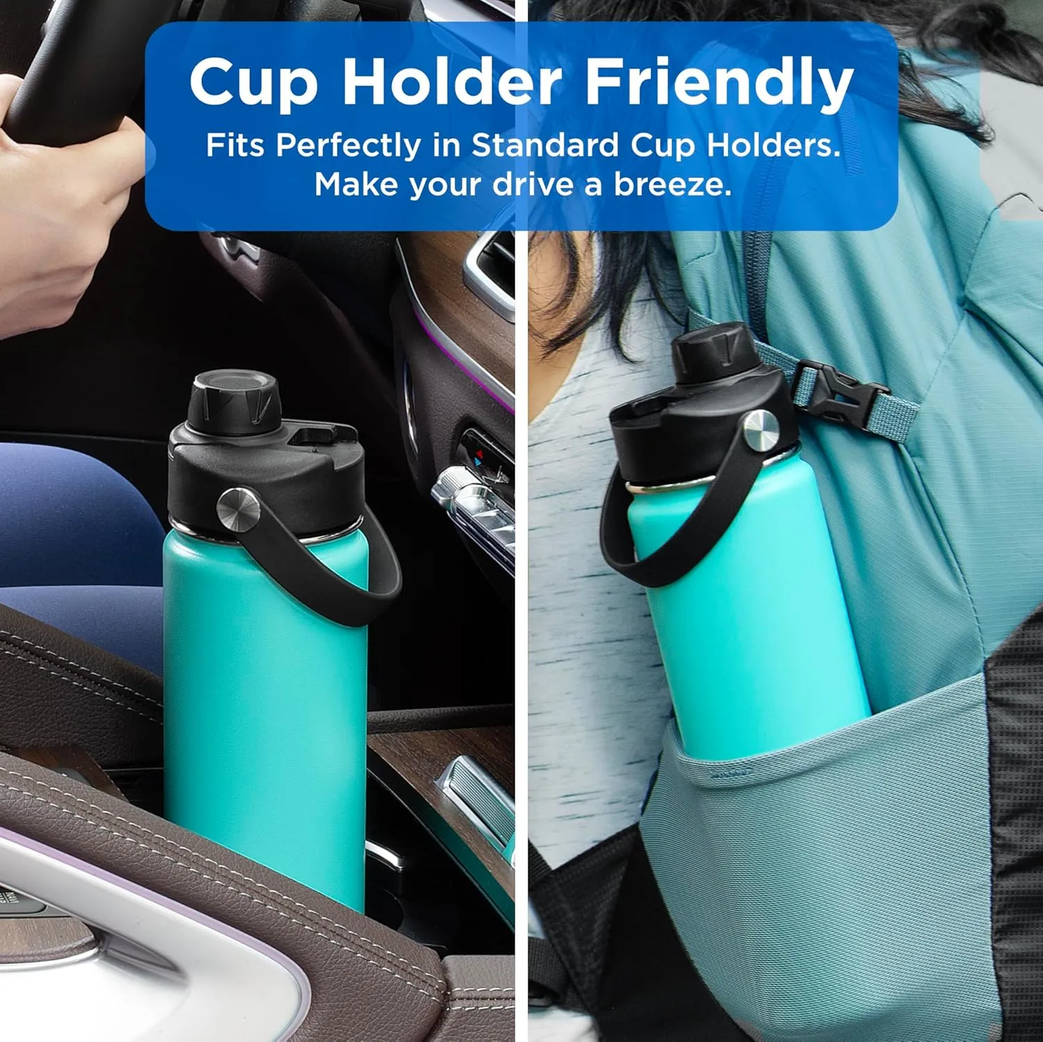 ThermoProof Double-Walled Vacuum Insulated Stainless Steel Water Bottle - Wide Mouth with Chug & Spout Lids, Dishwasher Safe, Reusable, Leakproof, Hot & Cold for Men, Women & Kids - 22oz, Mint