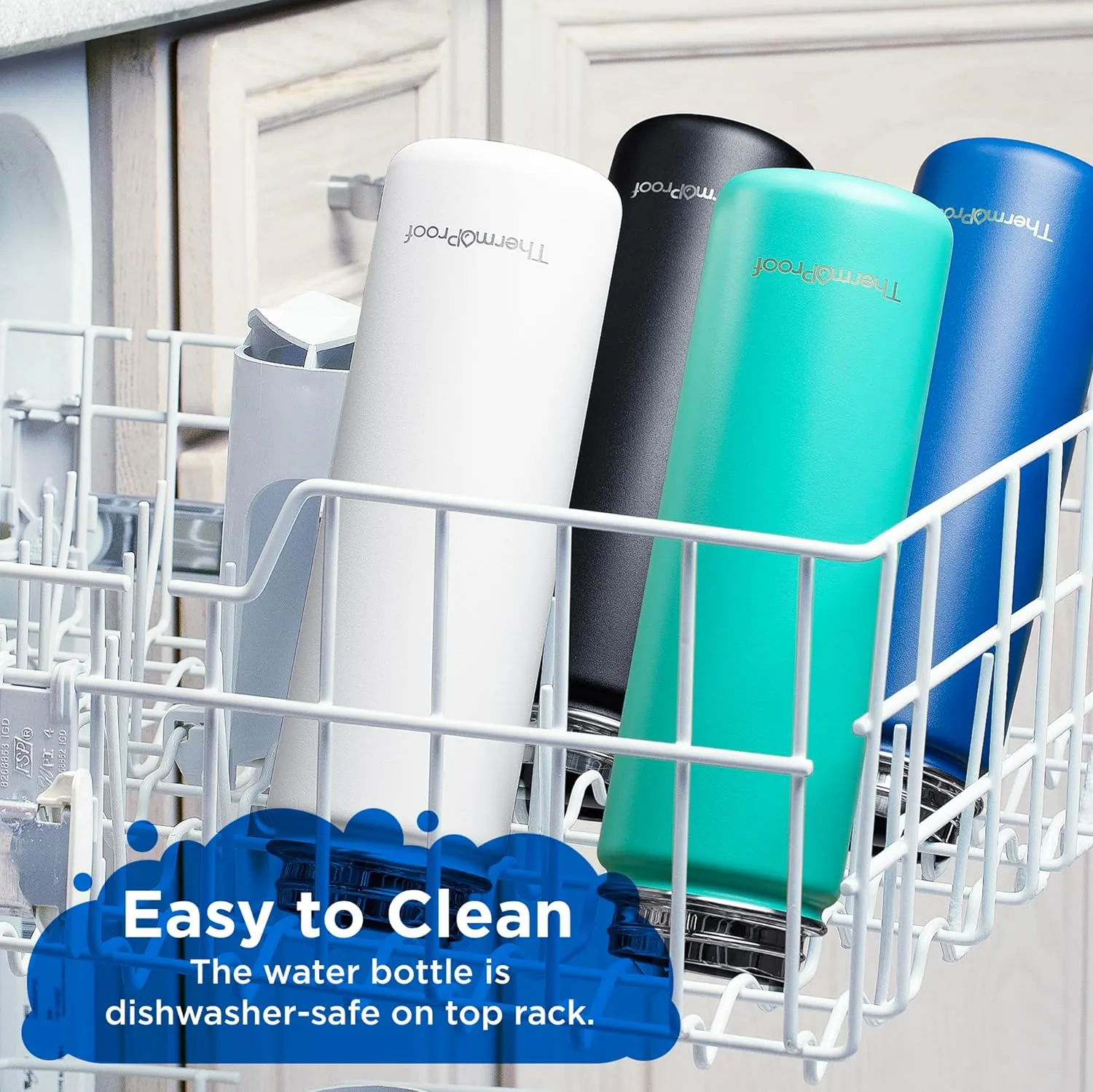 ThermoProof Double-Walled Vacuum Insulated Stainless Steel Water Bottle - Wide Mouth with Chug & Spout Lids, Dishwasher Safe, Reusable, Leakproof, Hot & Cold for Men, Women & Kids - 22oz, Mint