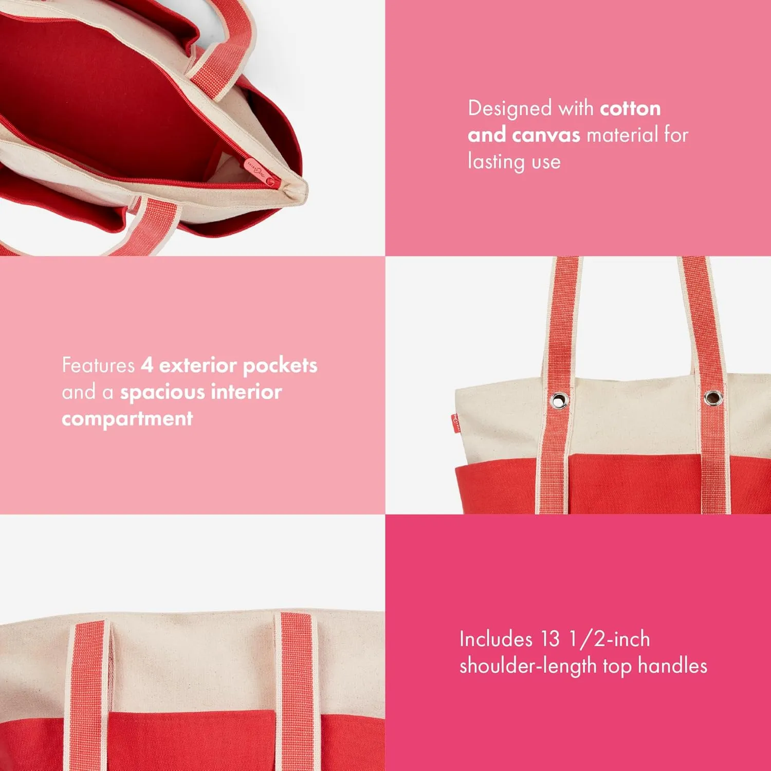 THIRTY-ONE Gifts Canvas Carryall Tote Bag with Pockets, Zipper Canvas Tote Bag for Beach, Work, or Home
