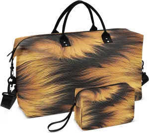 Tiger Fur Texture Travel Duffel Bag Large Capacity Weekender Bag with Toiletry Bag Detachable Shoulder Strap Travel Tote Bag for Women