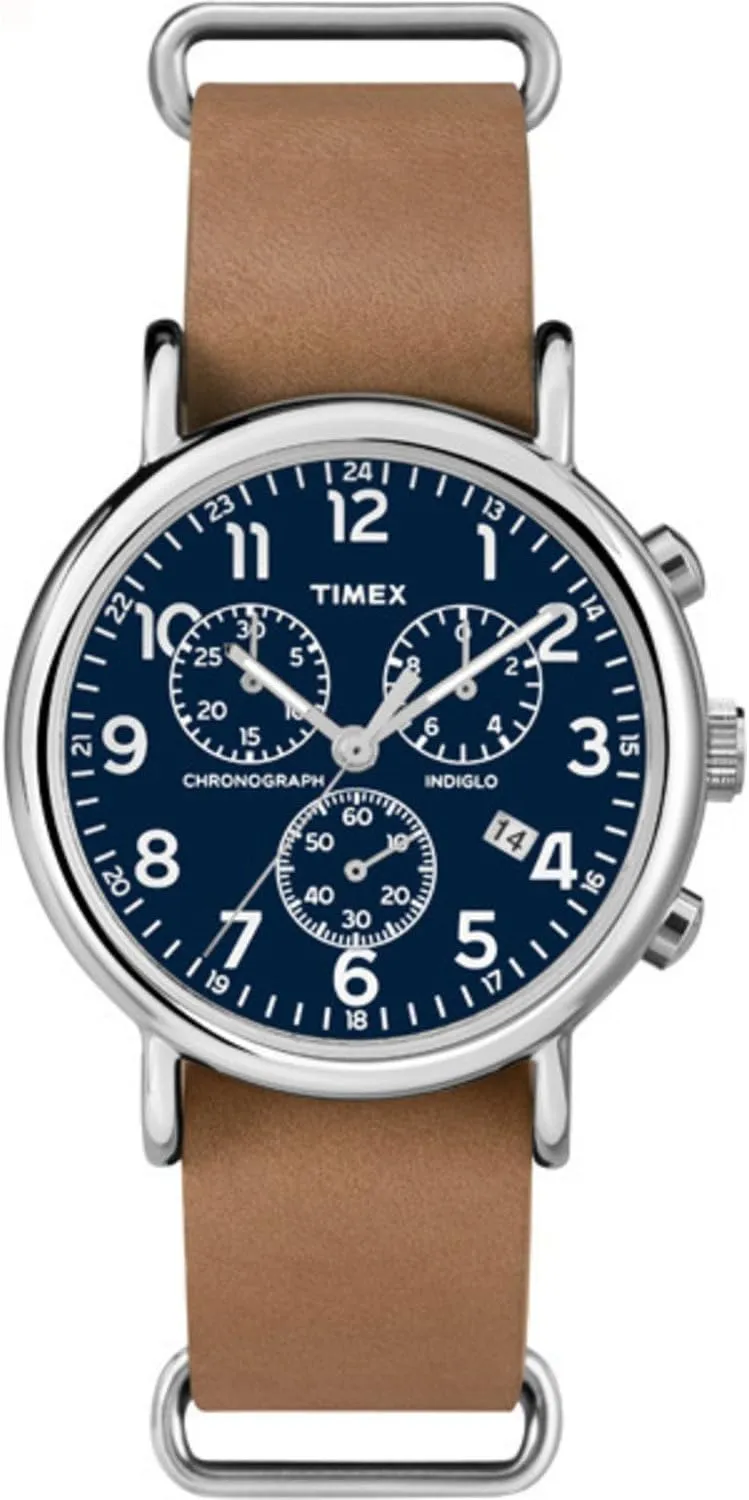 Timex Unisex TW2P62300 Weekender Chrono Tan Double-Layered Leather Slip-Thru Strap Watch