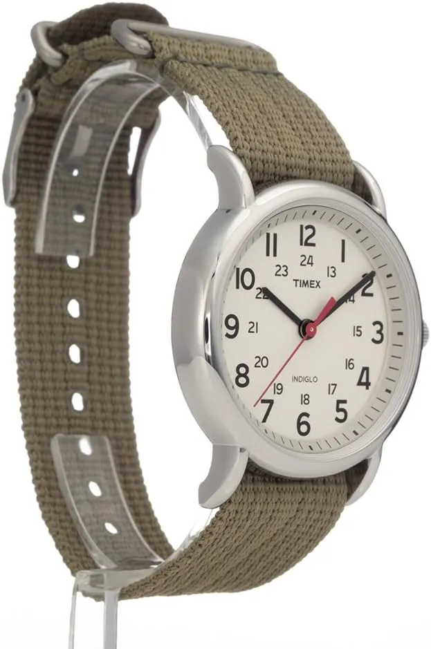 Timex Weekender 38mm Unisex Analog Watch | INDIGLO Backlight | Adjustable Durable Nylon Fabric Slip Through Strap | 24 Hour Time