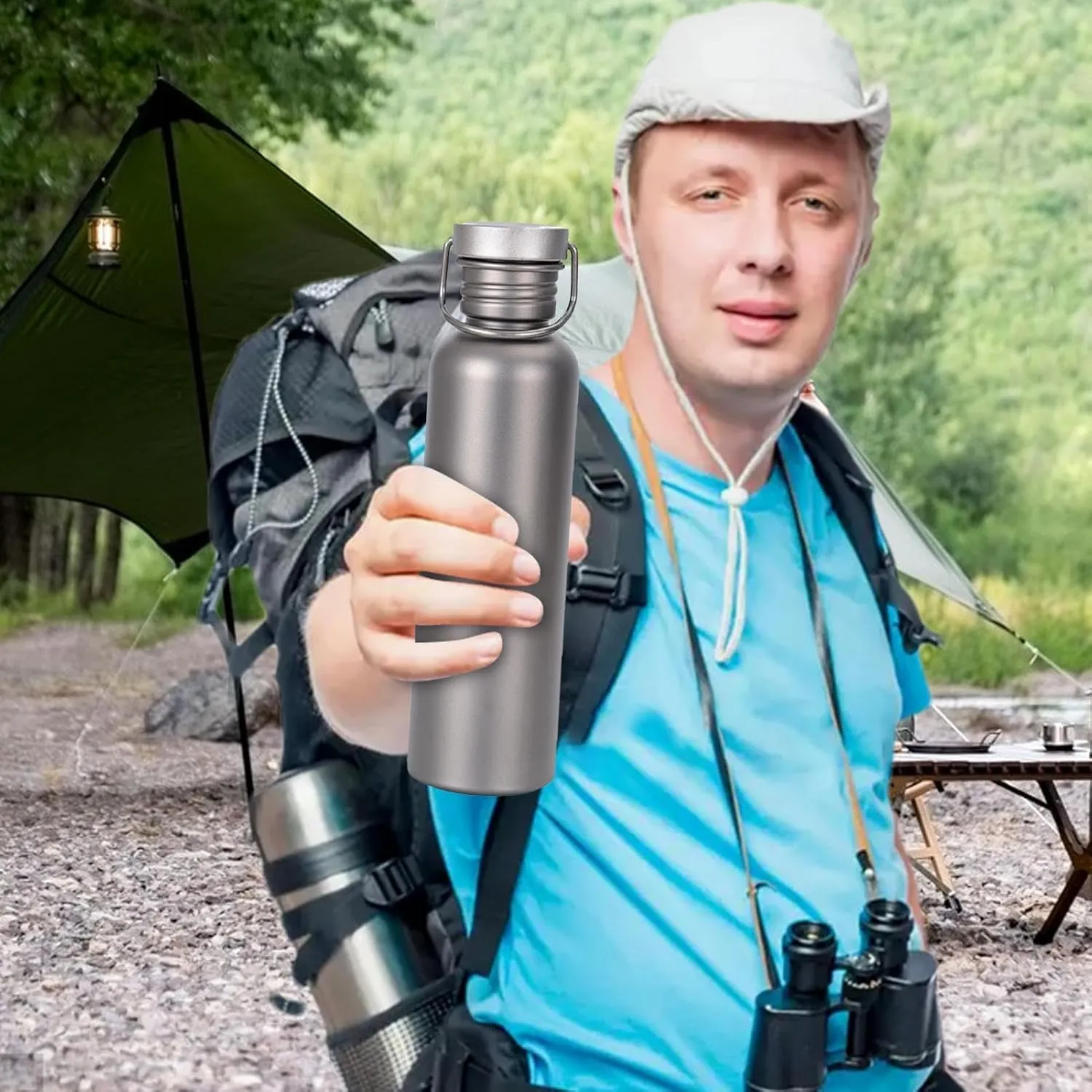 Titanium Outdoor Bottle - Titanium Cycling Bottle, Portable Sports Bottle, Titanium Sports Bottle | bpa-fre Titanium Bottle, Sports Hydration Water Bottle in Titanium for Camping, Travelling