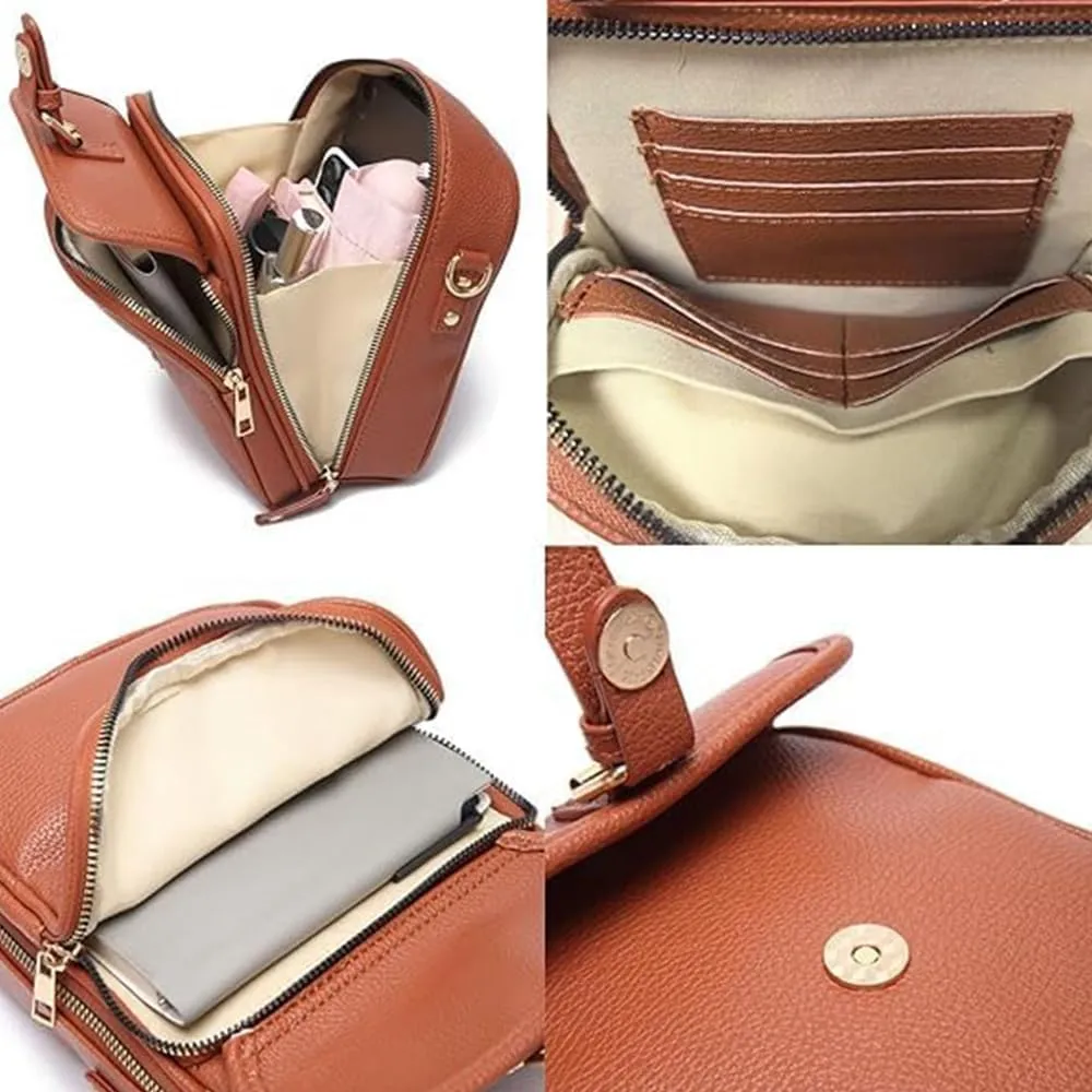 Tojoyride Crossbody Leather Bag,Urvashi Crossbody Bag,Vintage Anti Theft Purse with 10 Card Slot Design&Lockable Zipper