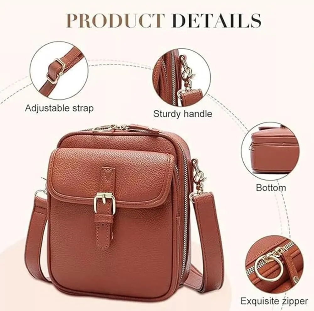 Tojoyride Crossbody Leather Bag,Urvashi Crossbody Bag,Vintage Anti Theft Purse with 10 Card Slot Design&Lockable Zipper