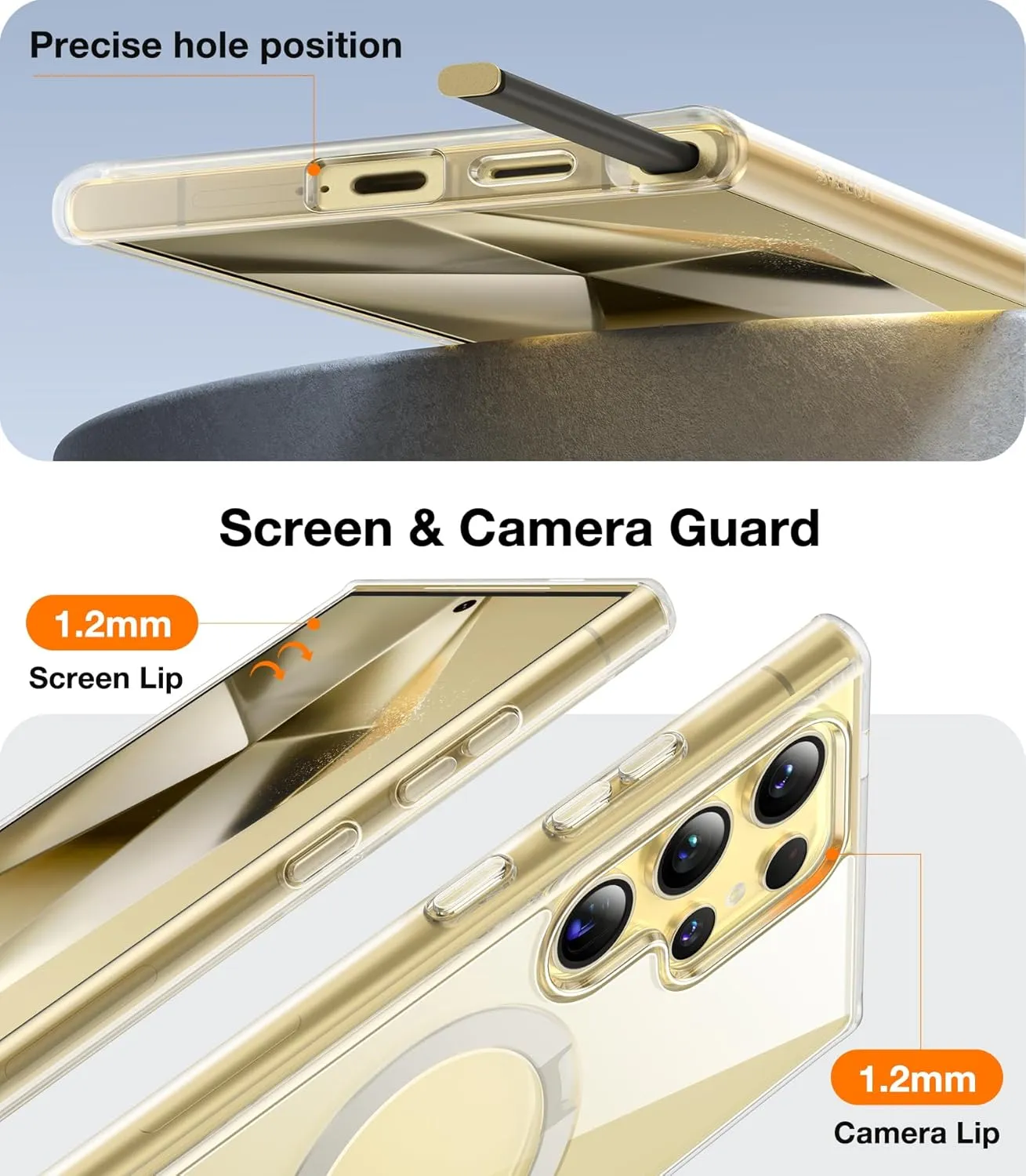 TORRAS 360° Spin Magnetic Stand for Samsung Galaxy S24 Ultra Case, Fit for Magsafe, Hard PC S24 Ultra Phone Case with Kickstand & Ring Holder, Transparent Clear