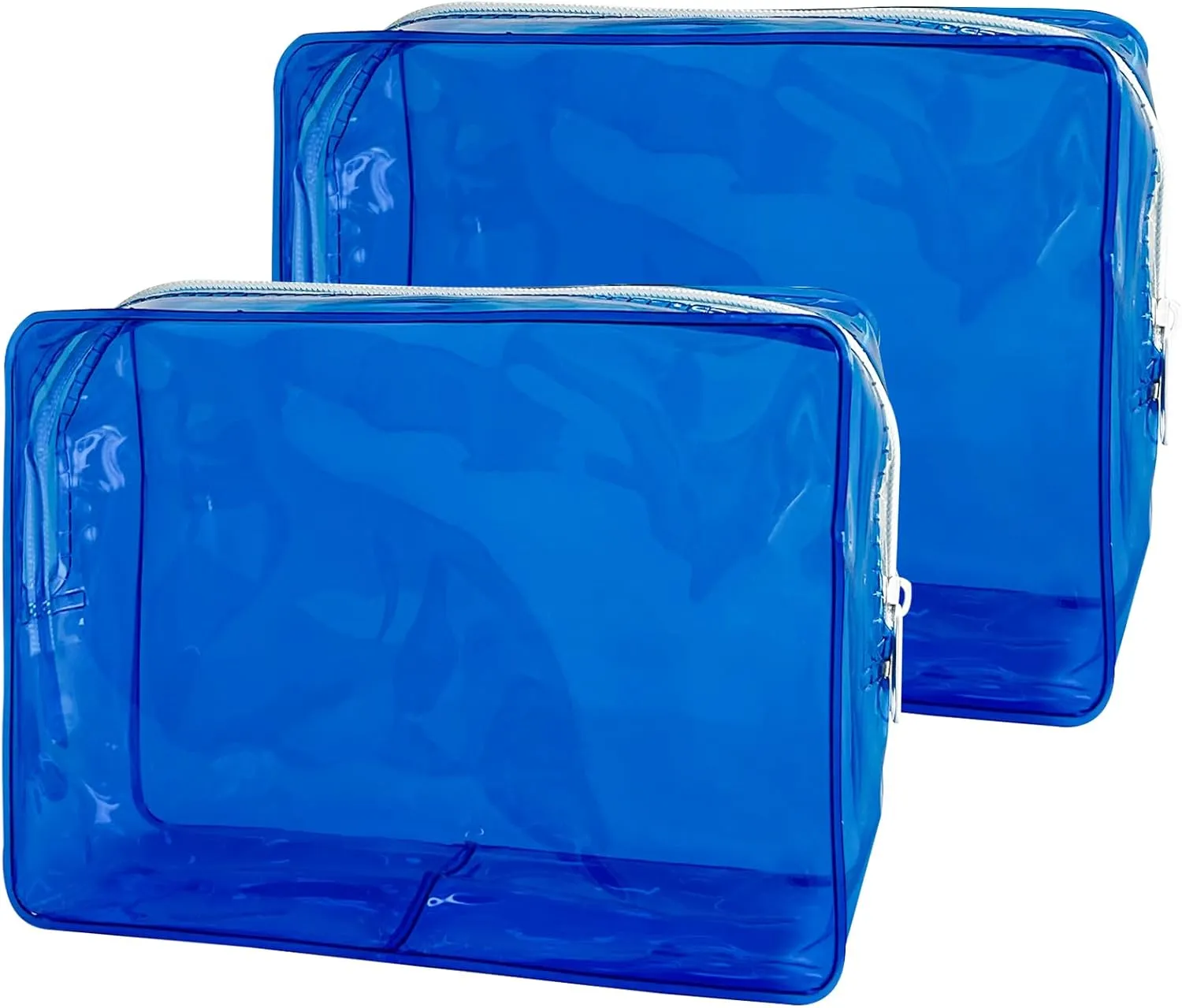 Travel Accessories Cosmetic Pouch Bag Makeup Bag Transparent Custom Clear Pvc,PVC for Woman Fashion Zipper Letter (Blue)