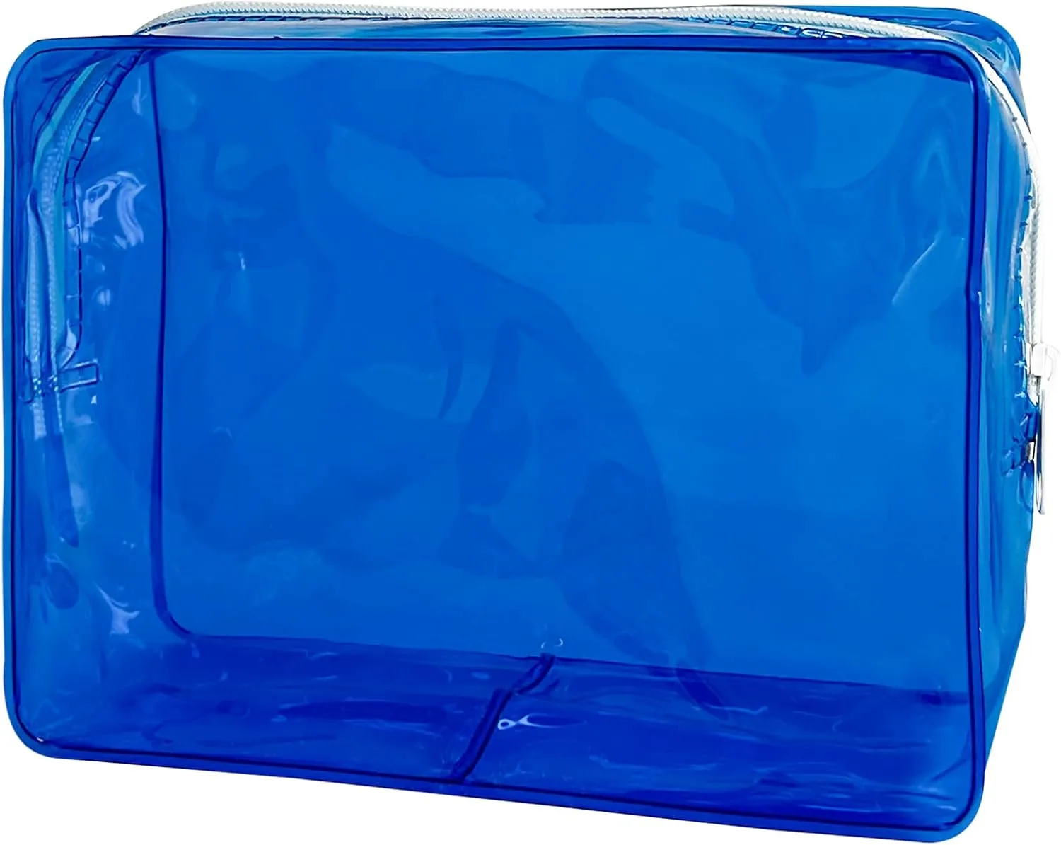 Travel Accessories Cosmetic Pouch Bag Makeup Bag Transparent Custom Clear Pvc,PVC for Woman Fashion Zipper Letter (Blue)