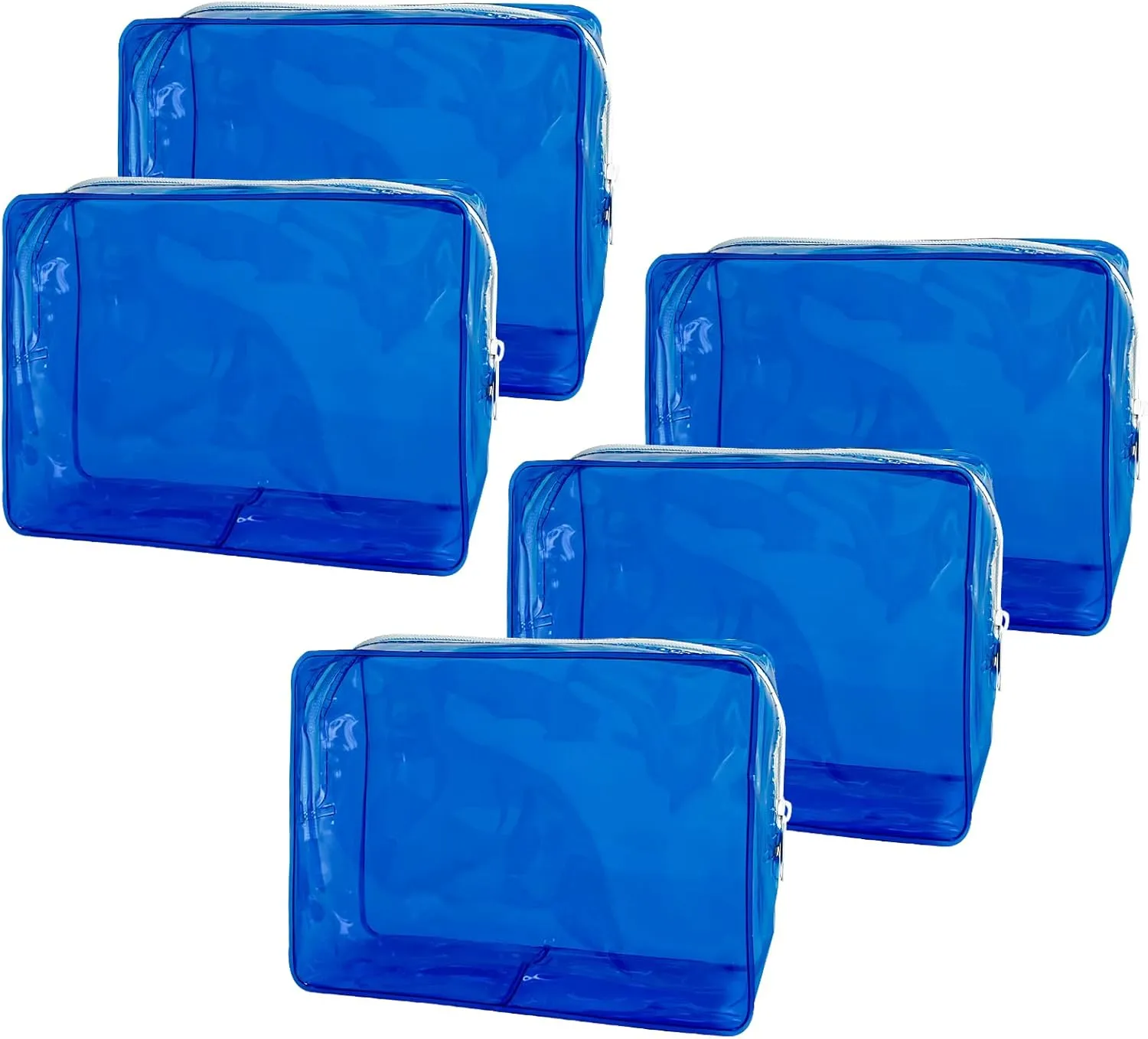 Travel Accessories Cosmetic Pouch Bag Makeup Bag Transparent Custom Clear Pvc,PVC for Woman Fashion Zipper Letter (Blue)