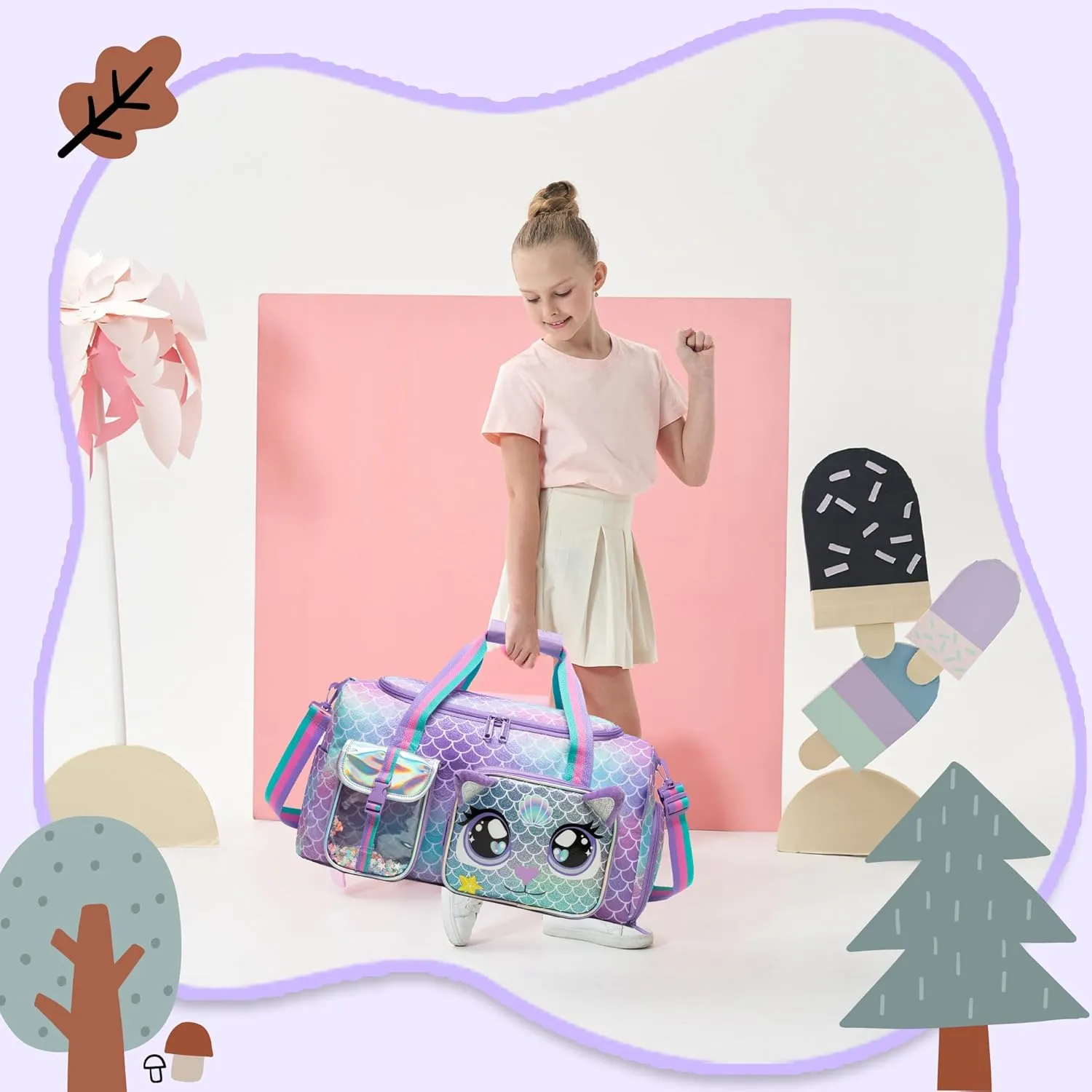 Travel Bag for Kids,Girls Mermaid Duffle Bag Sleepover Bag for Girls,Gym Bag Sports Duffel Bag,Dance Bag for Girls With Shoe Compartment