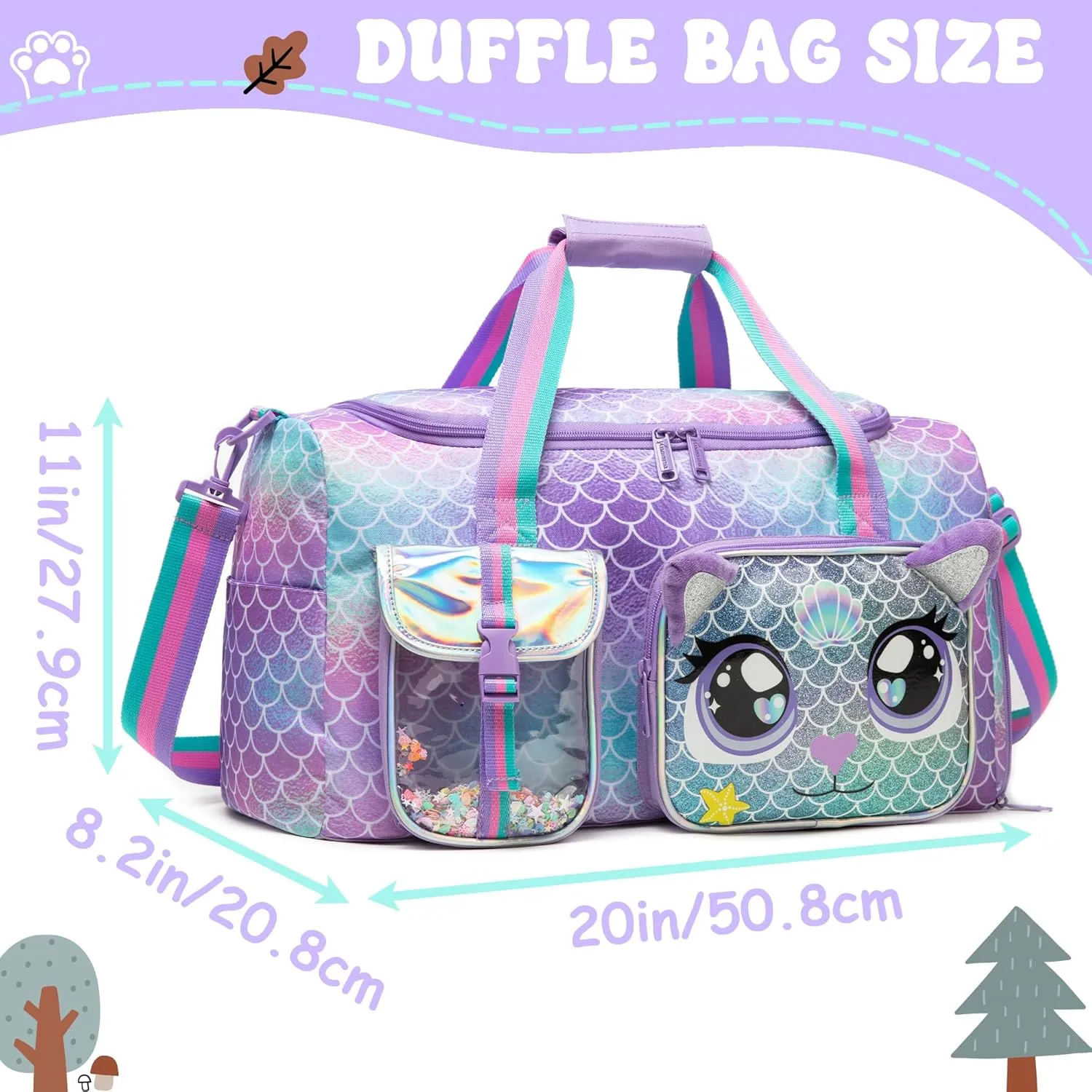 Travel Bag for Kids,Girls Mermaid Duffle Bag Sleepover Bag for Girls,Gym Bag Sports Duffel Bag,Dance Bag for Girls With Shoe Compartment