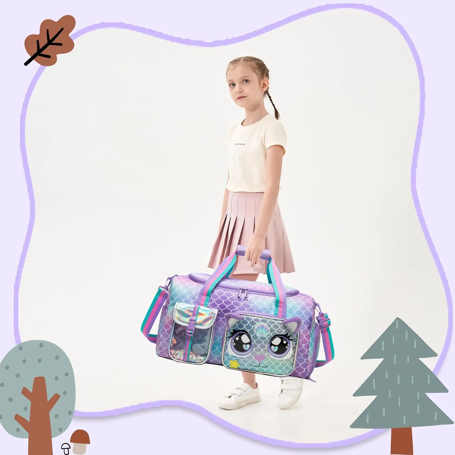 Travel Bag for Kids,Girls Mermaid Duffle Bag Sleepover Bag for Girls,Gym Bag Sports Duffel Bag,Dance Bag for Girls With Shoe Compartment