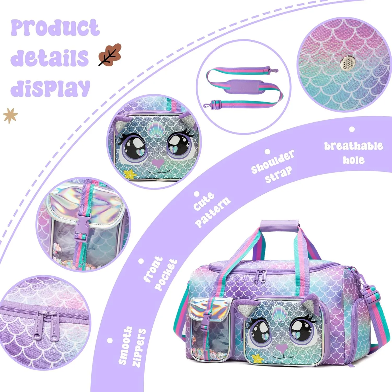 Travel Bag for Kids,Girls Mermaid Duffle Bag Sleepover Bag for Girls,Gym Bag Sports Duffel Bag,Dance Bag for Girls With Shoe Compartment