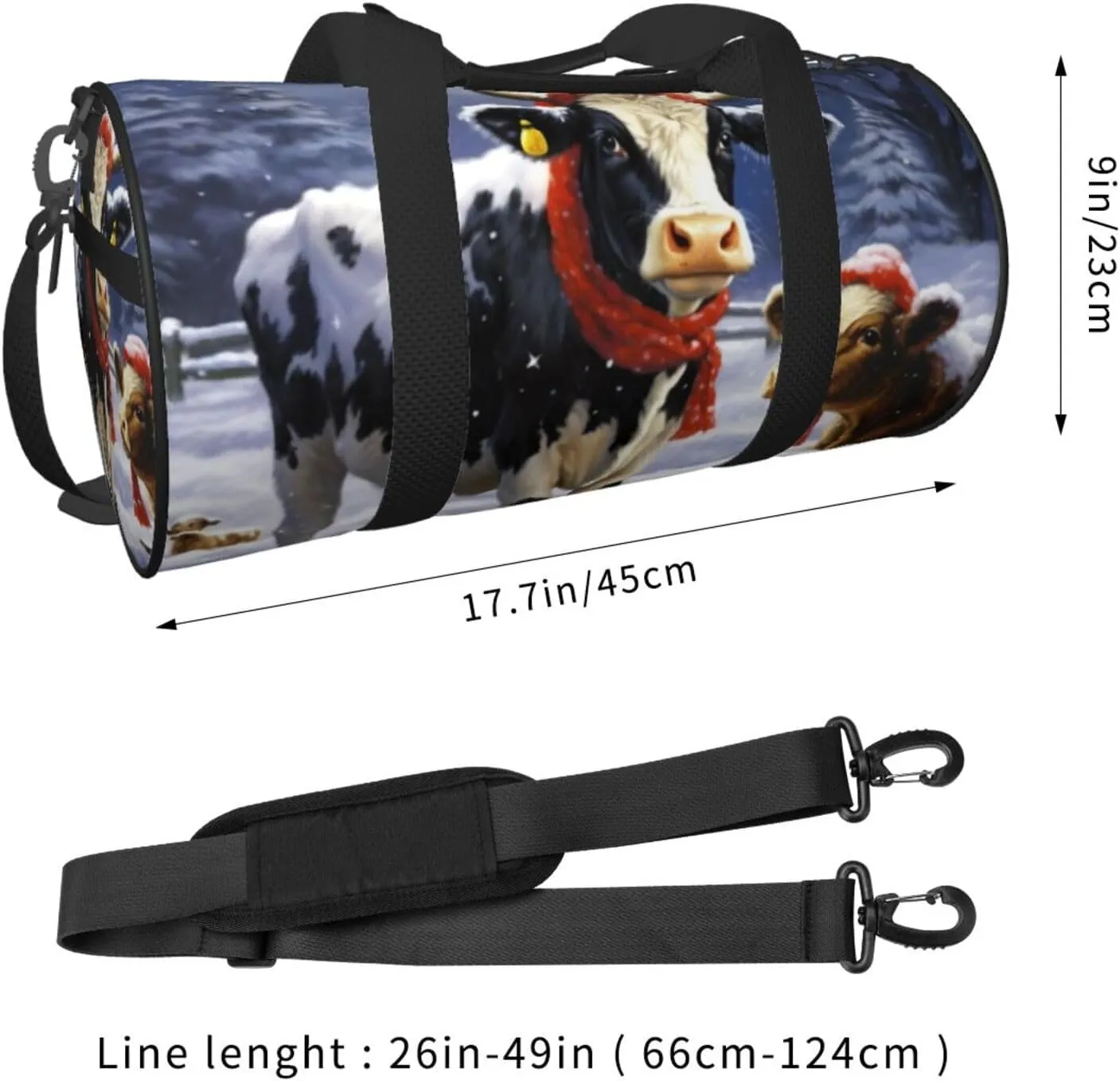 Travel Bag For Women,Christmas Snow Cow Print Personal Item Duffle Bags,Weekend Travel Duffel Tote Bag,Travel Sport Gym Bag For Men,Airplane Travel Essentials For Flying