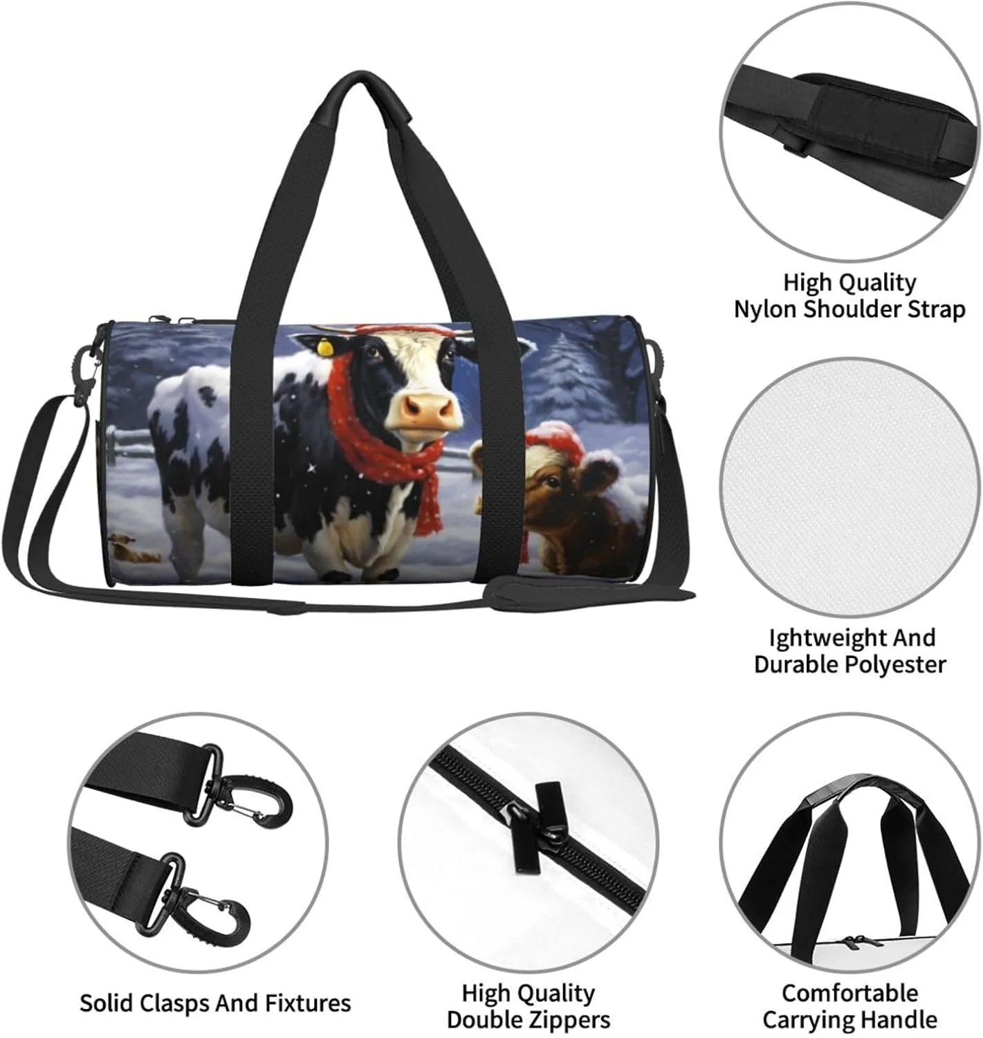 Travel Bag For Women,Christmas Snow Cow Print Personal Item Duffle Bags,Weekend Travel Duffel Tote Bag,Travel Sport Gym Bag For Men,Airplane Travel Essentials For Flying
