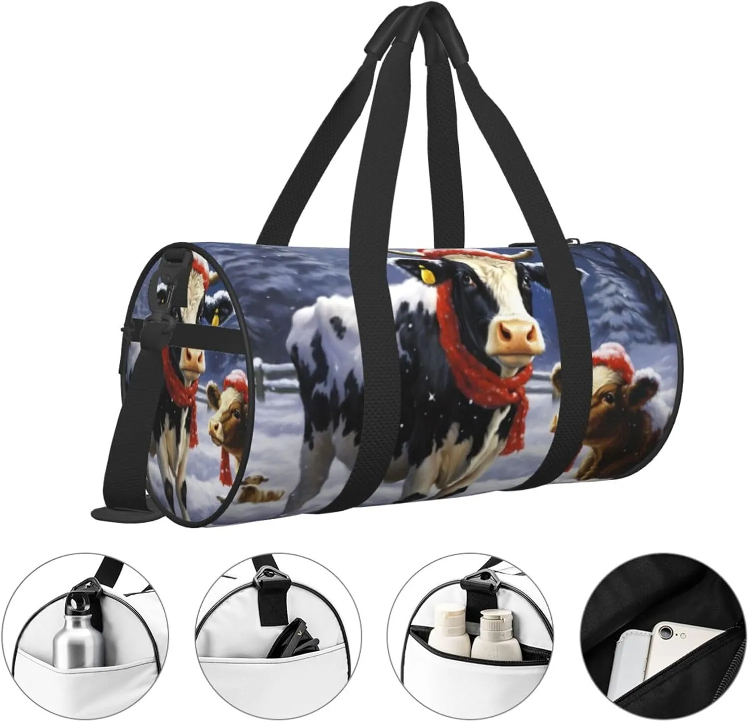 Travel Bag For Women,Christmas Snow Cow Print Personal Item Duffle Bags,Weekend Travel Duffel Tote Bag,Travel Sport Gym Bag For Men,Airplane Travel Essentials For Flying