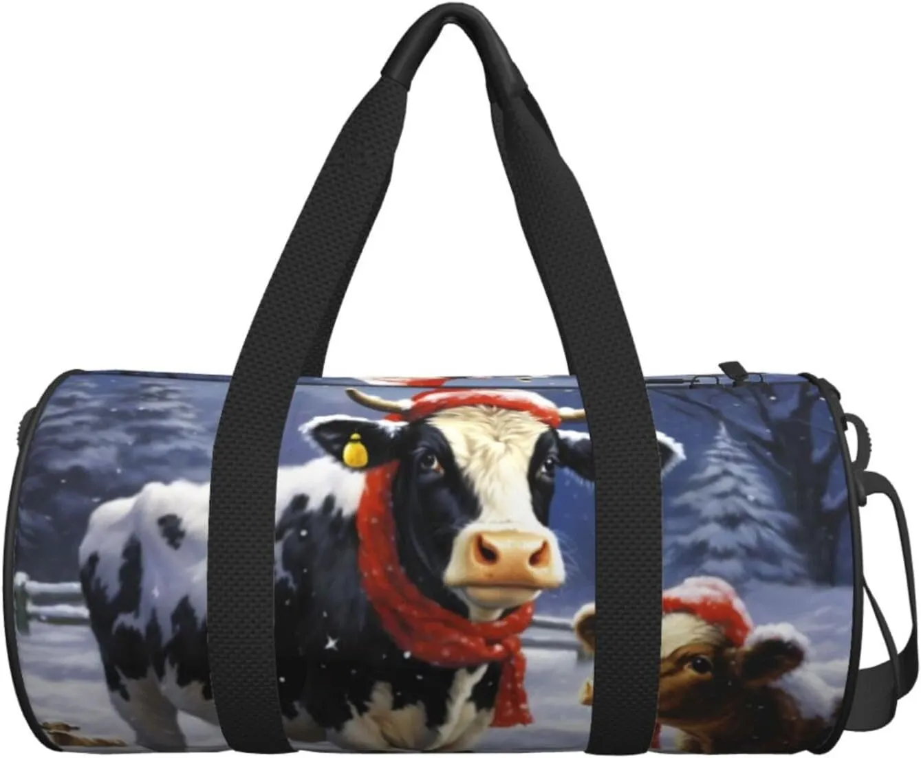 Travel Bag For Women,Christmas Snow Cow Print Personal Item Duffle Bags,Weekend Travel Duffel Tote Bag,Travel Sport Gym Bag For Men,Airplane Travel Essentials For Flying