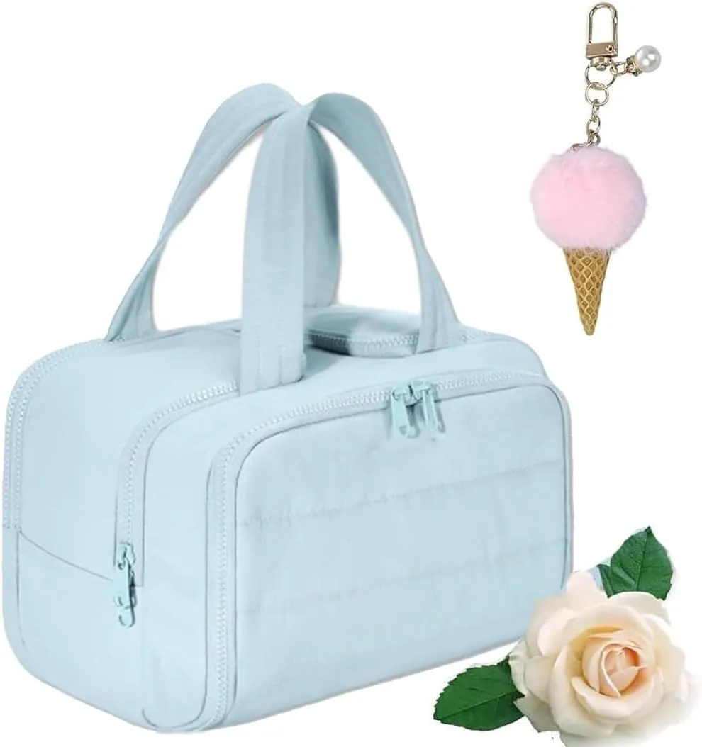 Travel Bag, Travel Cosmetic Bag, Large Capacity Wide-Open Travel, Lightweight Waterproof, with Divider and Handle, Portable Hanging Organizer (Blue)
