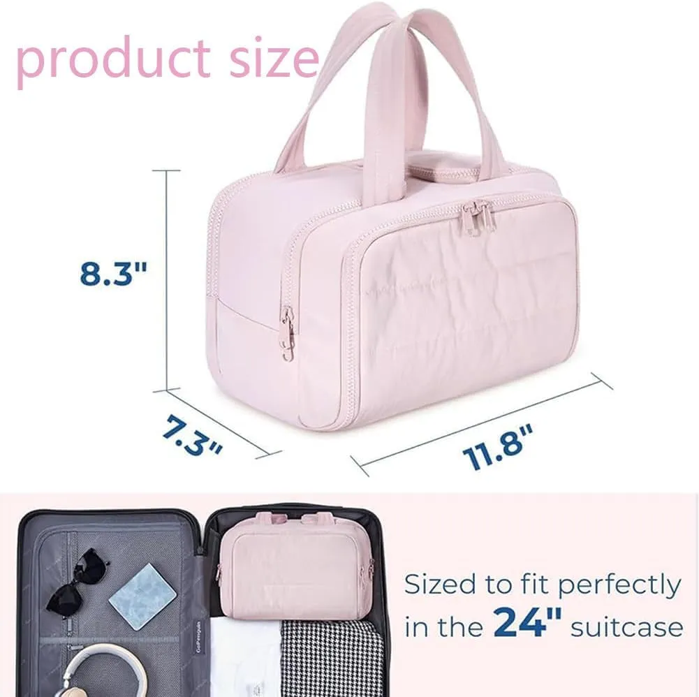 Travel Bag, Travel Cosmetic Bag, Large Capacity Wide-Open Travel, Lightweight Waterproof, with Divider and Handle, Portable Hanging Organizer (Blue)