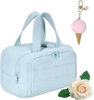 Travel Bag, Travel Cosmetic Bag, Large Capacity Wide-Open Travel, Lightweight Waterproof, with Divider and Handle, Portable Hanging Organizer (Blue)