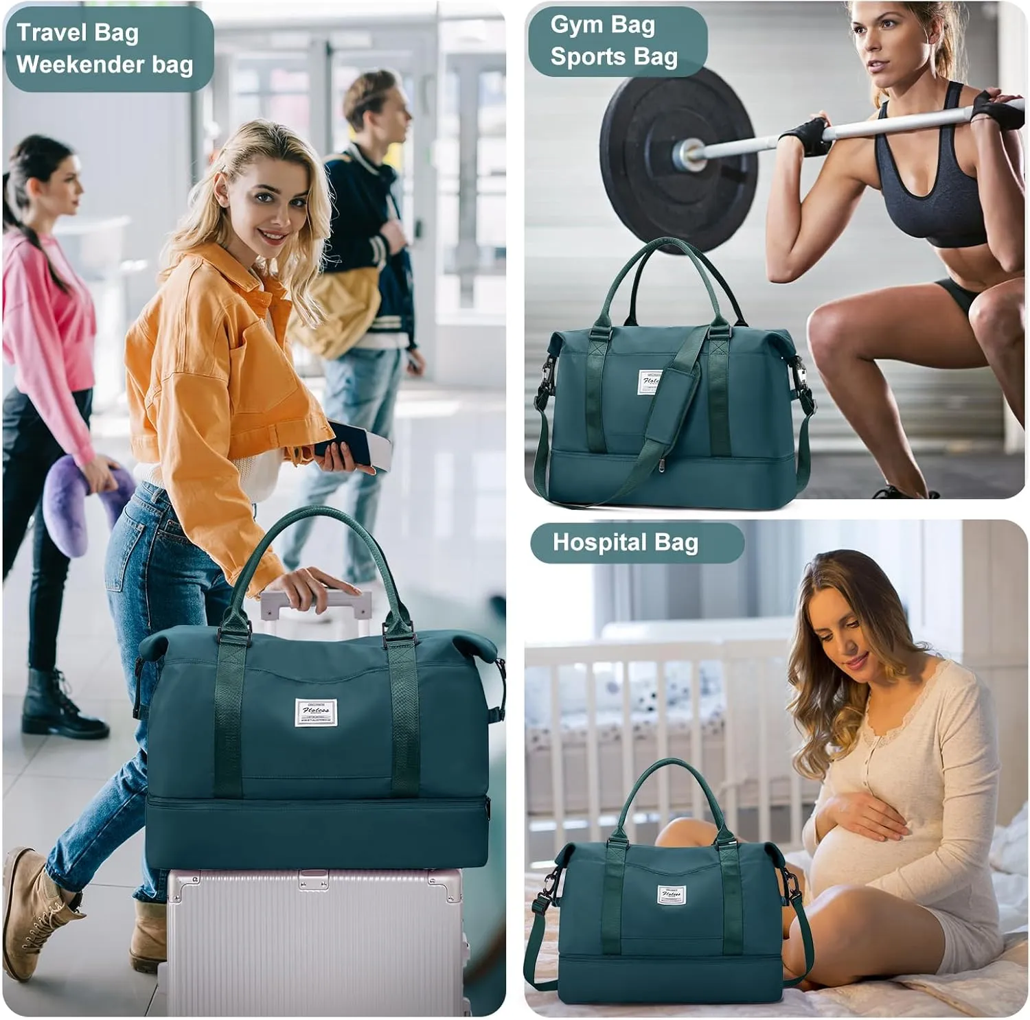 Travel Bag with Shoes Compartment,Weekender Bags for Women Travel,Carry On Duffel Overnight Bag with Trolley Sleeve & Wet Pocket,Travel tote Bag Sports Gym Bag