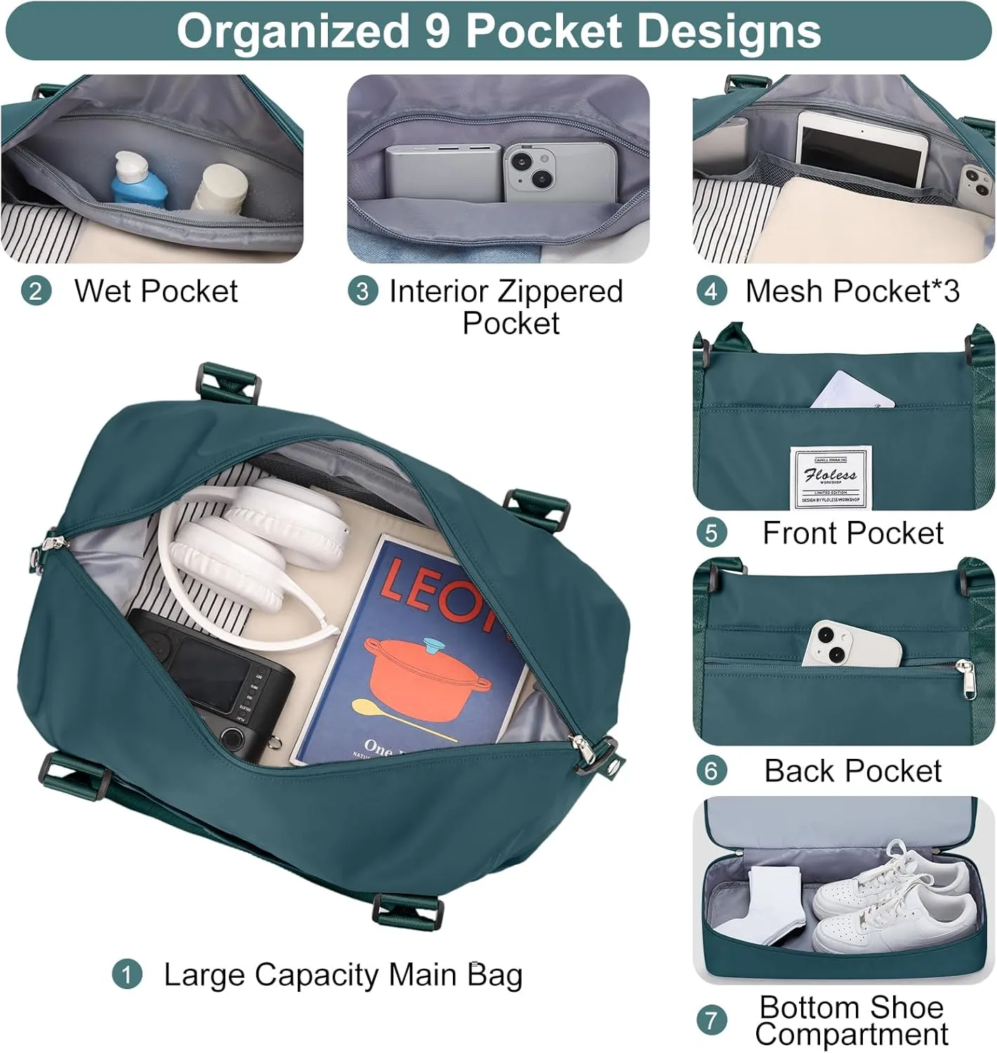 Travel Bag with Shoes Compartment,Weekender Bags for Women Travel,Carry On Duffel Overnight Bag with Trolley Sleeve & Wet Pocket,Travel tote Bag Sports Gym Bag