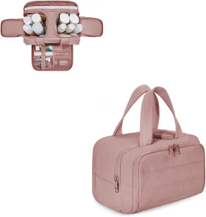 Travel Cosmetic Bag, Large Capacity Wide-Open Travel Cosmetic Bag, Waterproof Portable Pouch Open Flat Toiletry Bags for Women with Divider and Handle Dry-And-Wet Separation