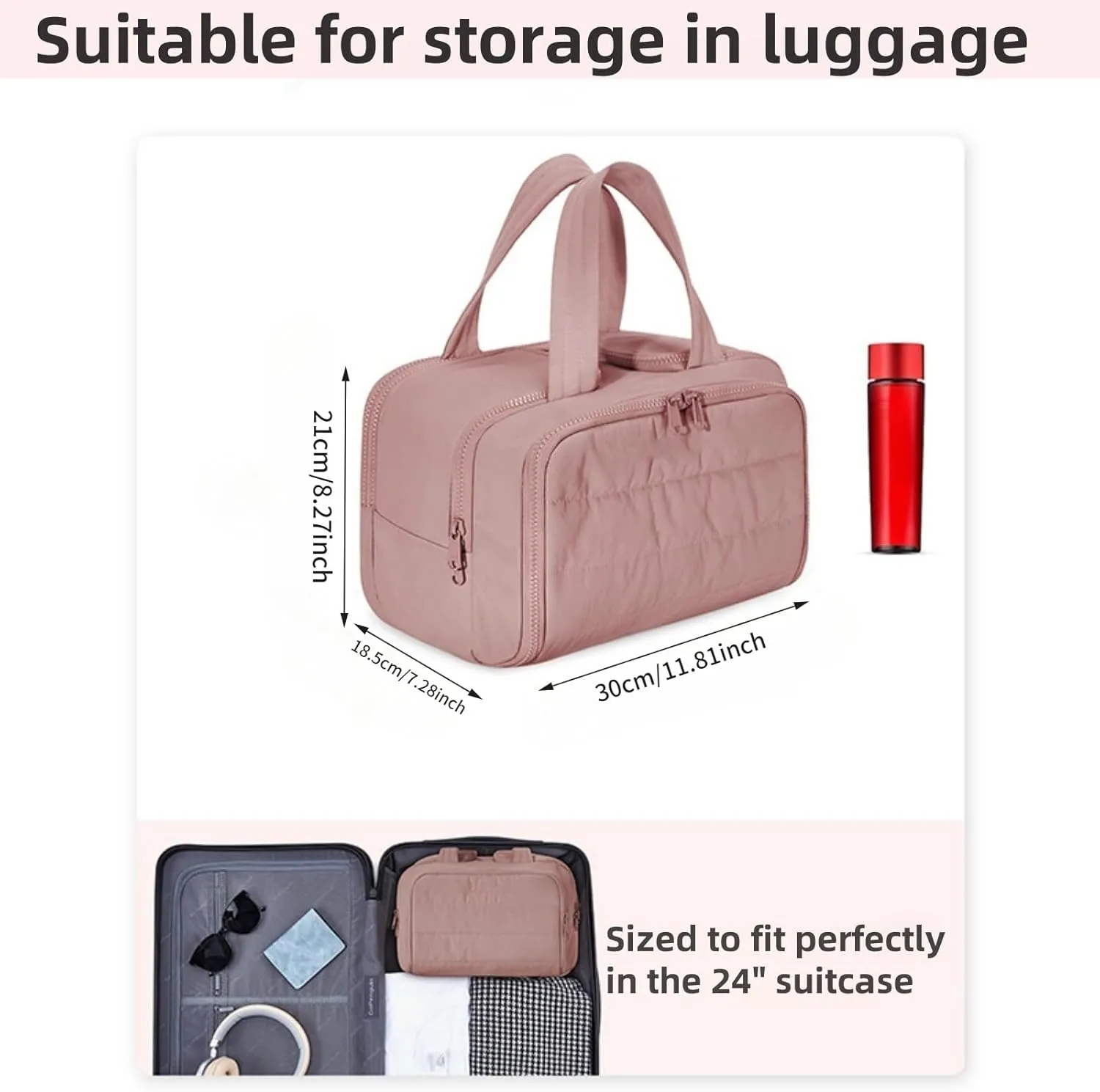 Travel Cosmetic Bag, Large Capacity Wide-Open Travel Cosmetic Bag, Waterproof Portable Pouch Open Flat Toiletry Bags for Women with Divider and Handle Dry-And-Wet Separation