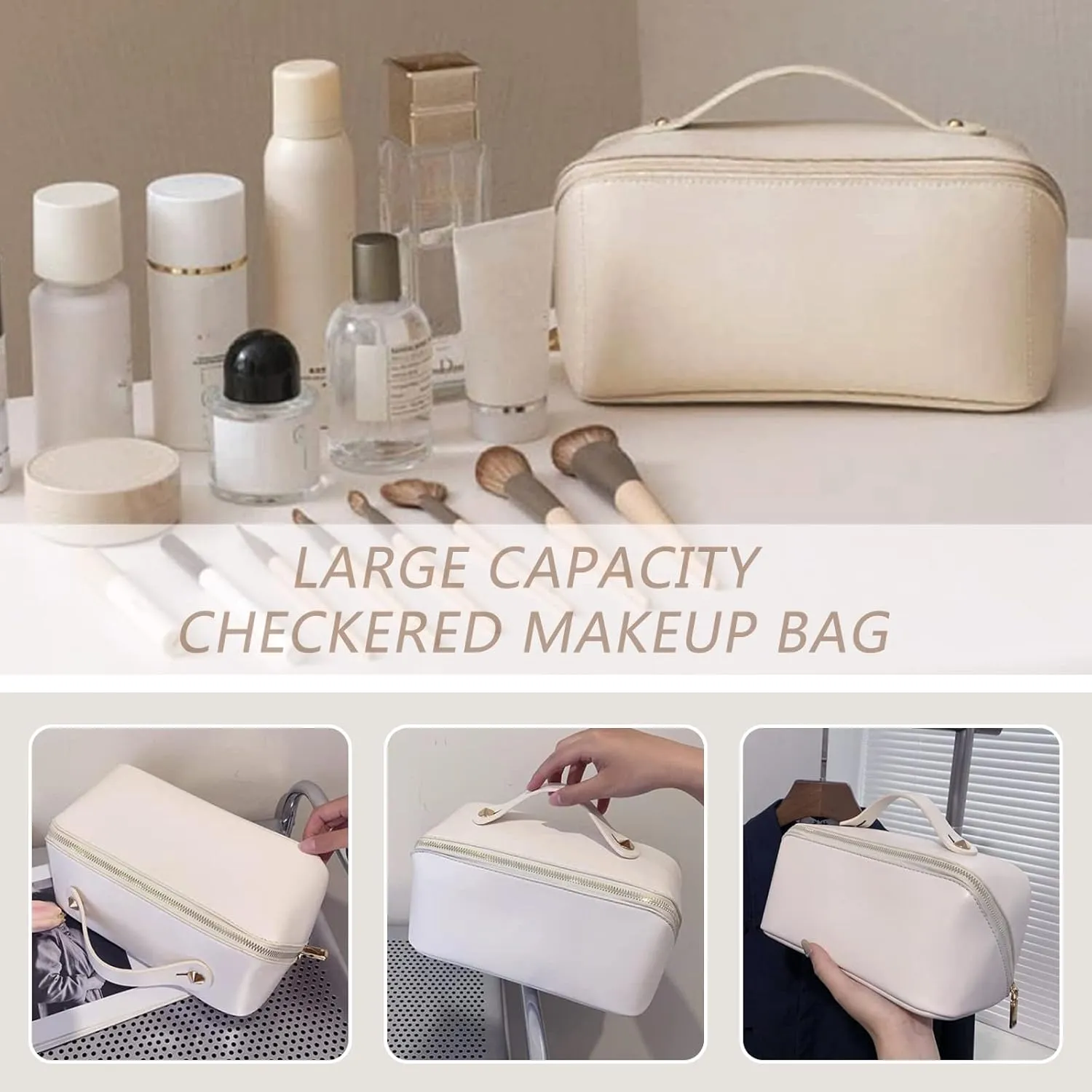 Travel Cosmetic Bag - Multifunctional Makeup Bag for Easy Access, Waterproof, Large-capacity, with Handle and Divider
